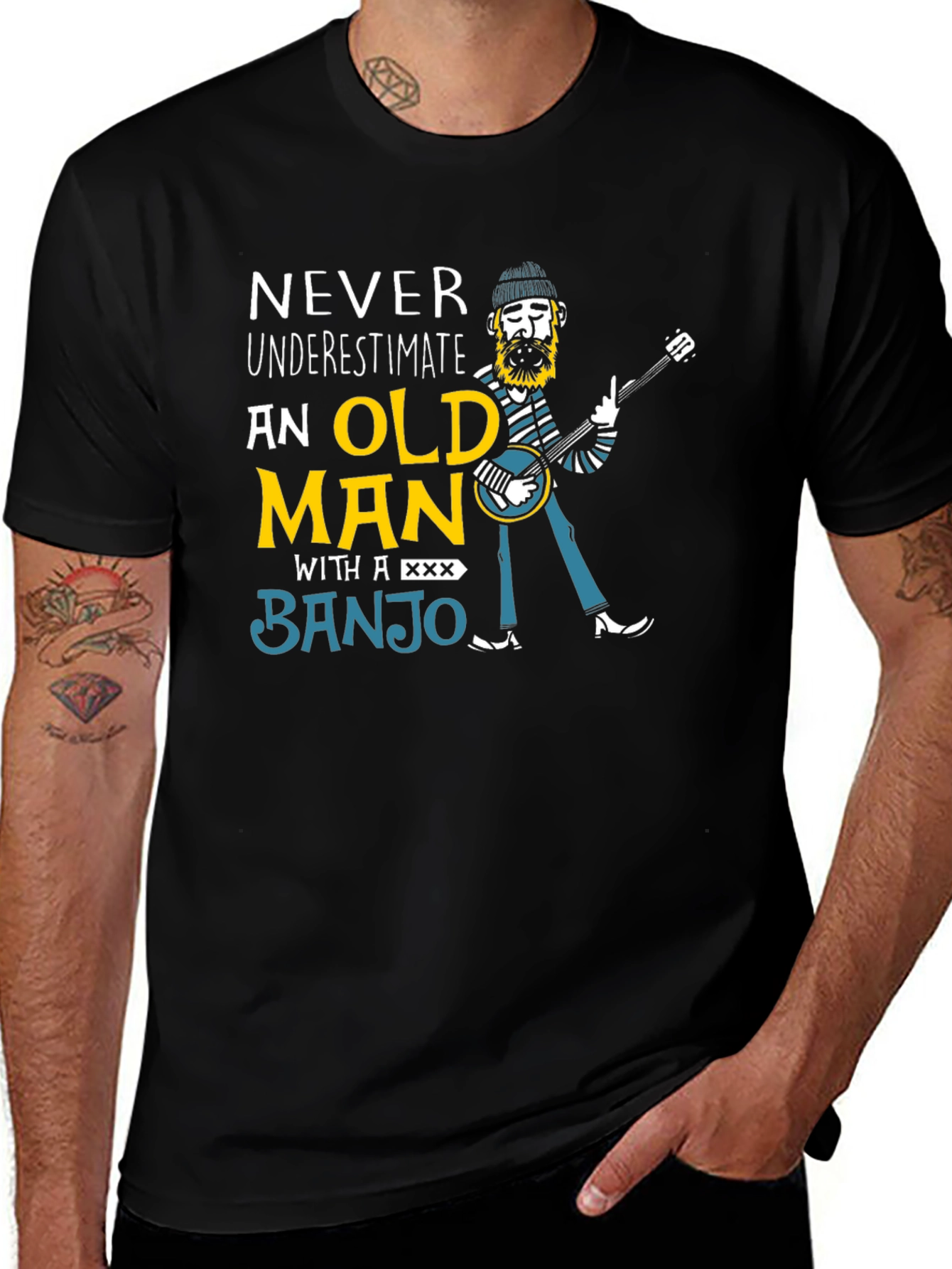 Never Underestimate Old Man Banjo T-Shirt