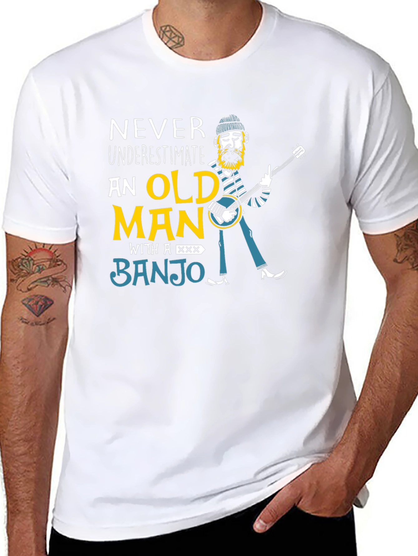 Never Underestimate Old Man Banjo T-Shirt