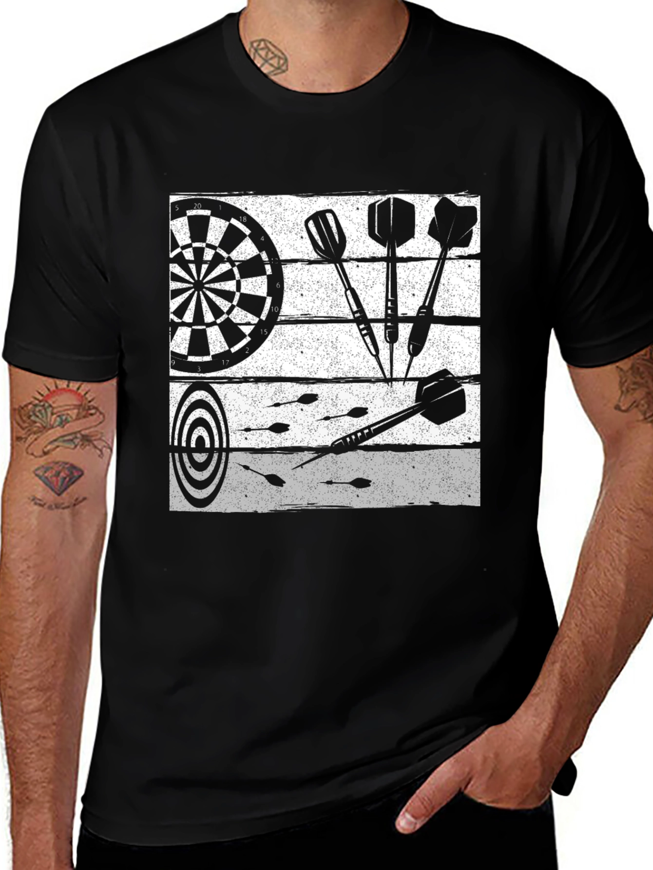 Darts Graphic T-Shirt - Black Cotton Tee