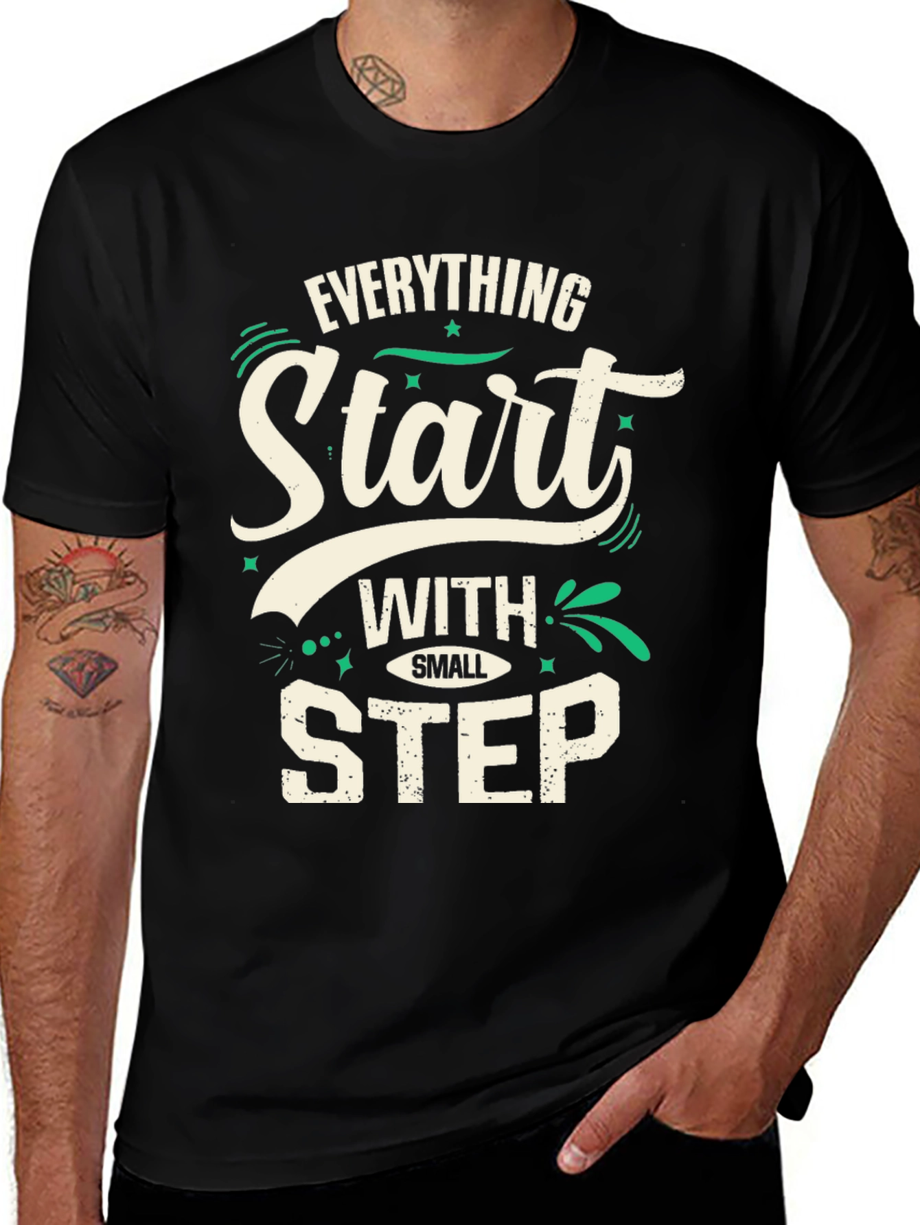 Everything Start With Small Step Black T-Shirt