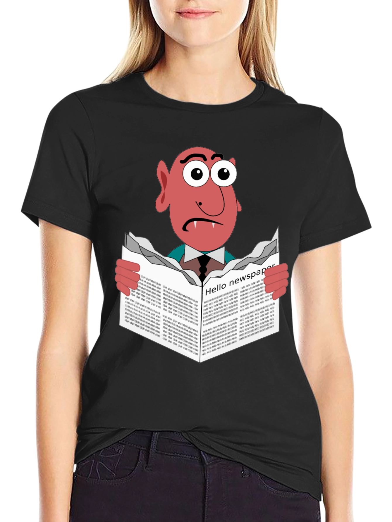 Vampire Reading Newspaper Graphic T-Shirt