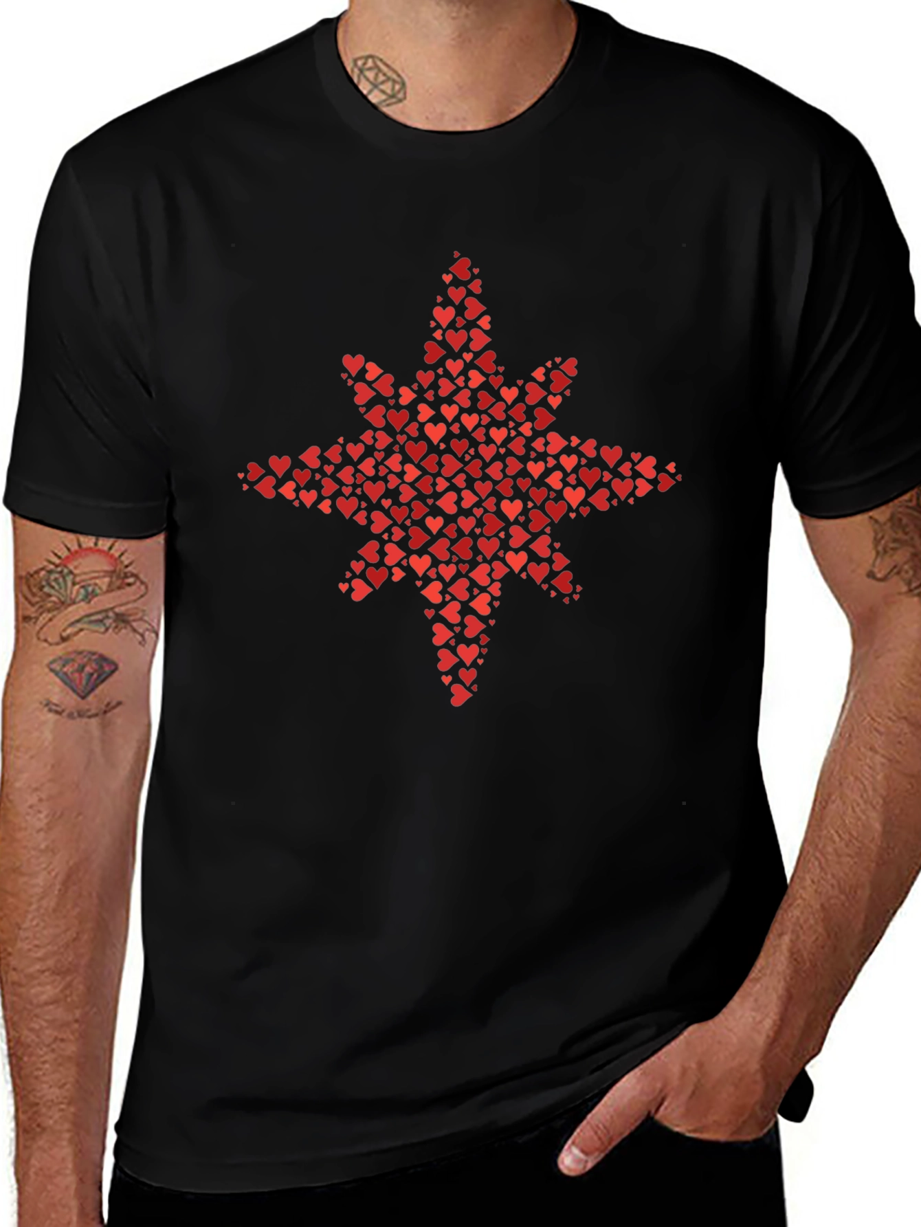 Heart Starburst Graphic Tee - Stylish Black T-Shirt