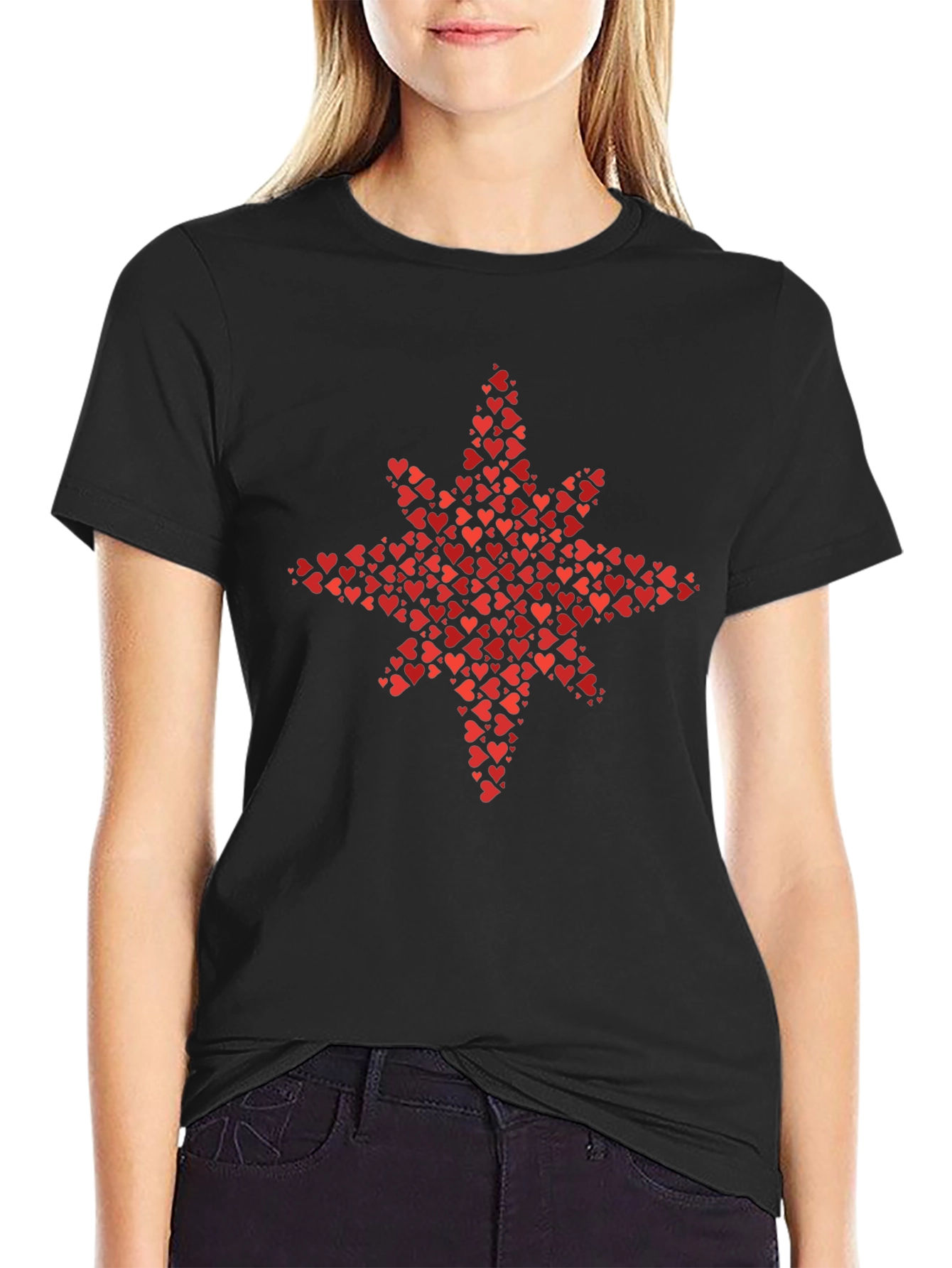 Heart Starburst Graphic Tee - Stylish Black T-Shirt