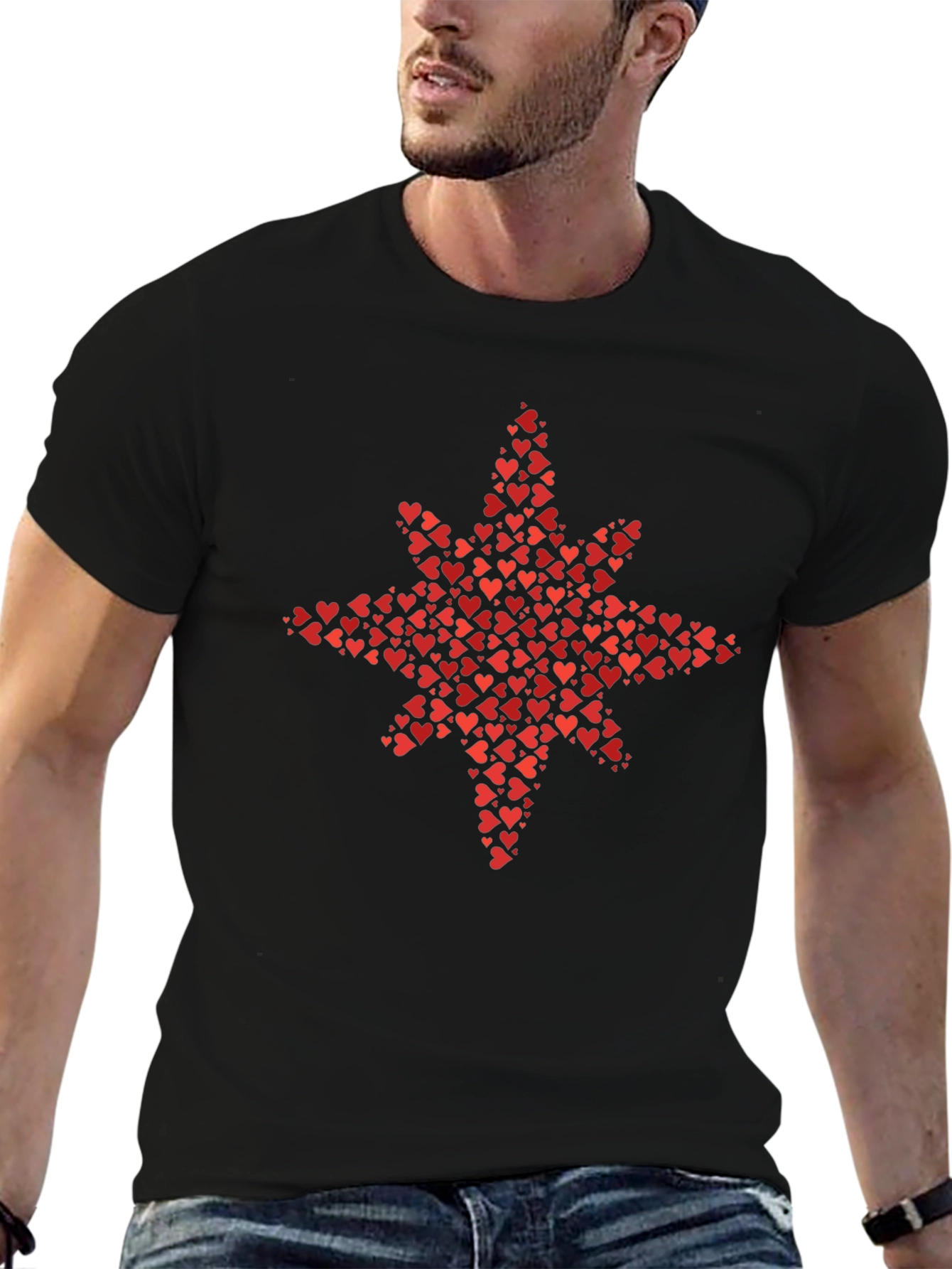 Heart Starburst Graphic Tee - Stylish Black T-Shirt
