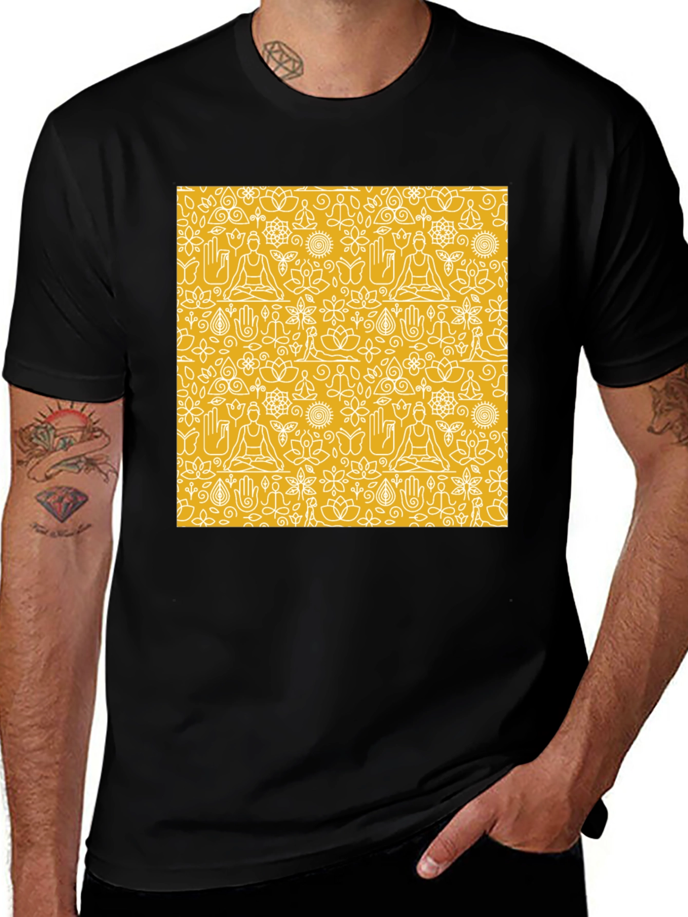 Yoga Pattern Graphic Tee - Unisex Black T-Shirt