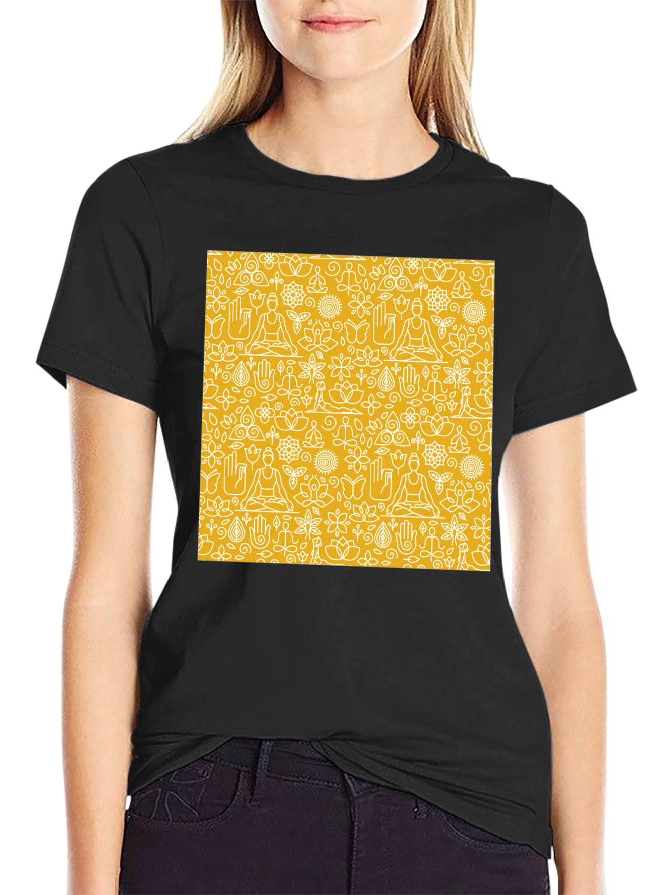 Yoga Pattern Graphic Tee - Unisex Black T-Shirt