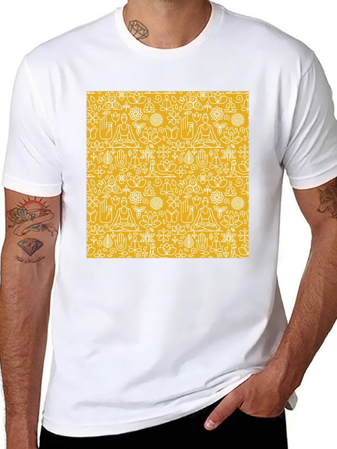 Yoga Pattern Graphic Tee - Unisex Black T-Shirt
