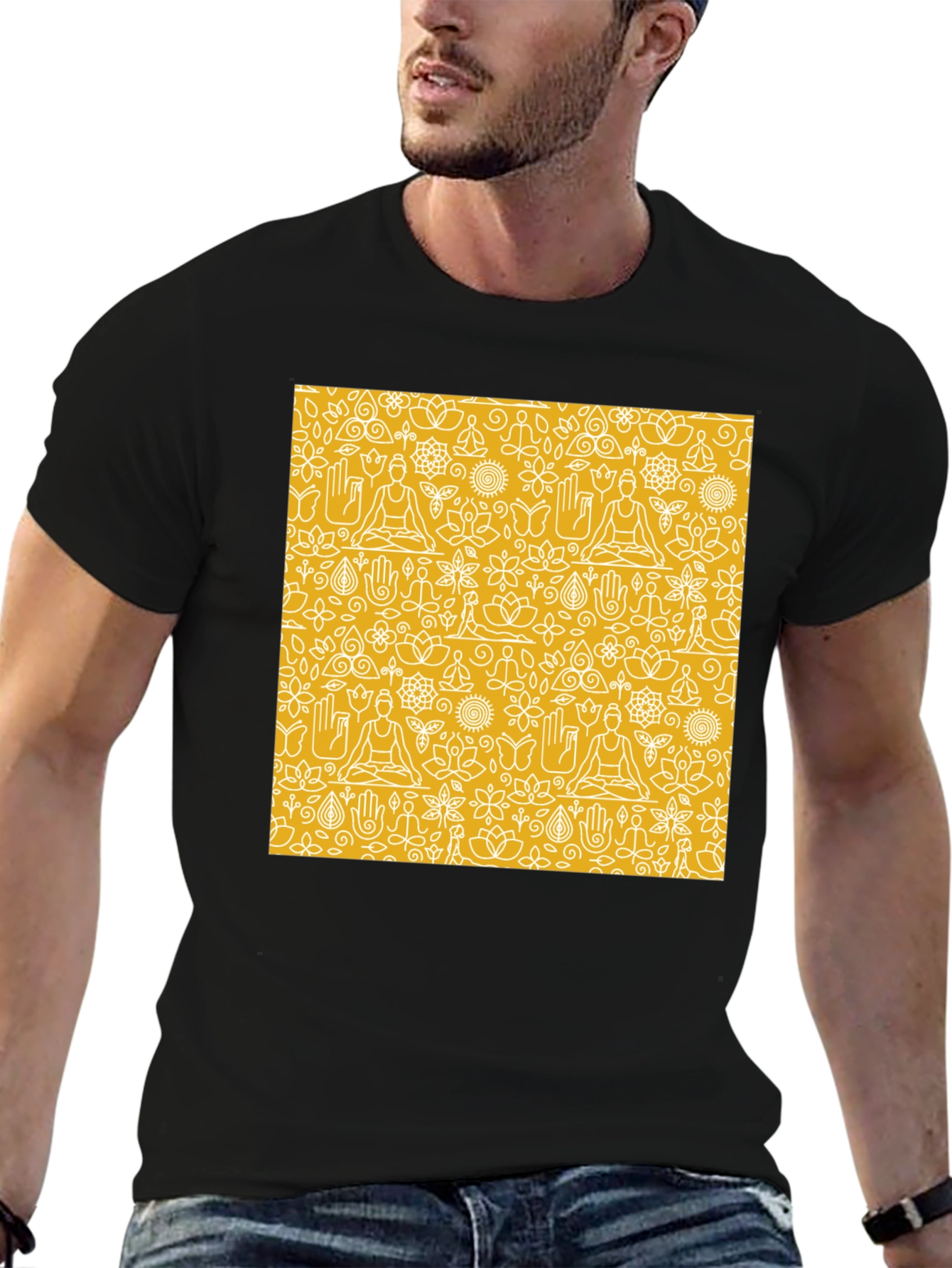 Yoga Pattern Graphic Tee - Unisex Black T-Shirt