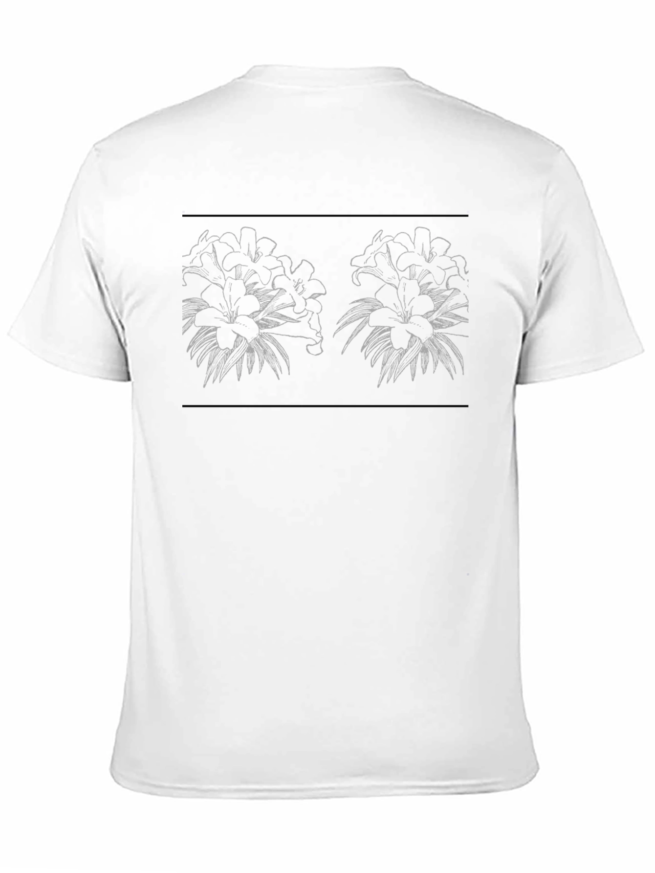 Floral Line Art Black T-Shirt