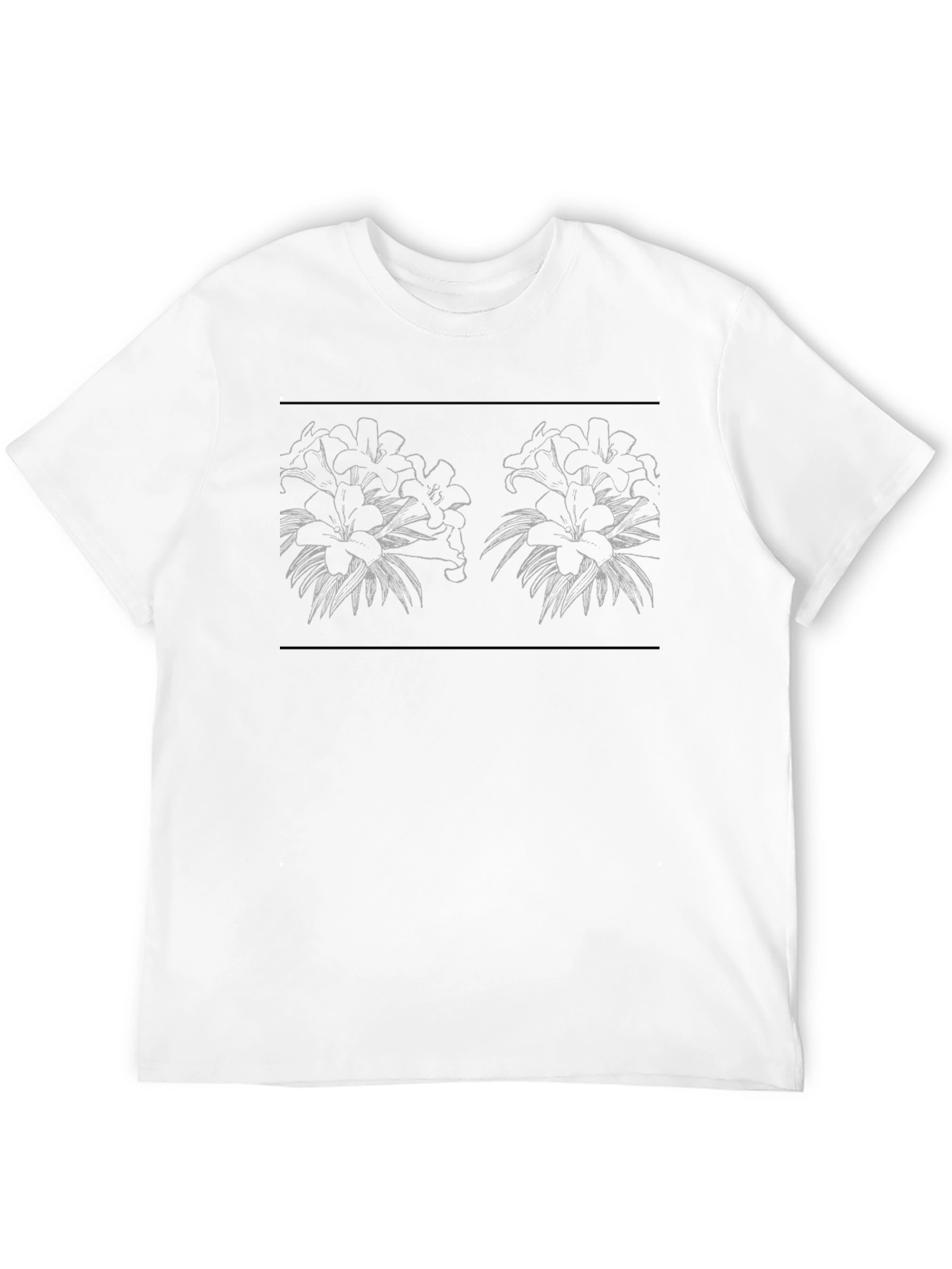 Floral Line Art Black T-Shirt