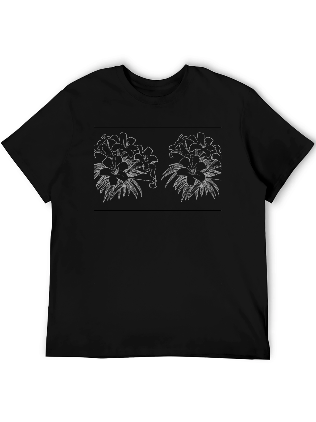 Floral Line Art Black T-Shirt