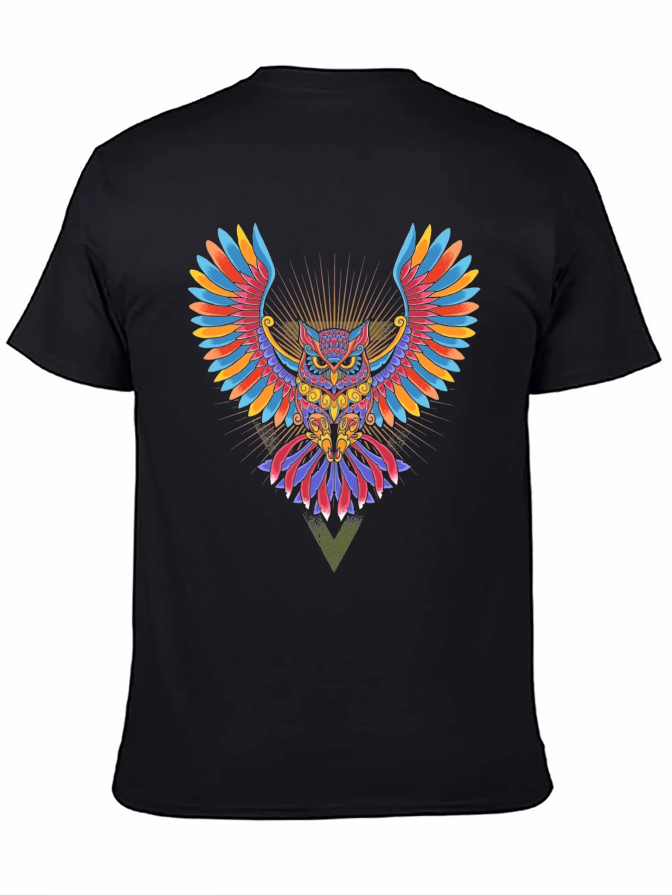 Colorful Owl Graphic Print Black T-Shirt