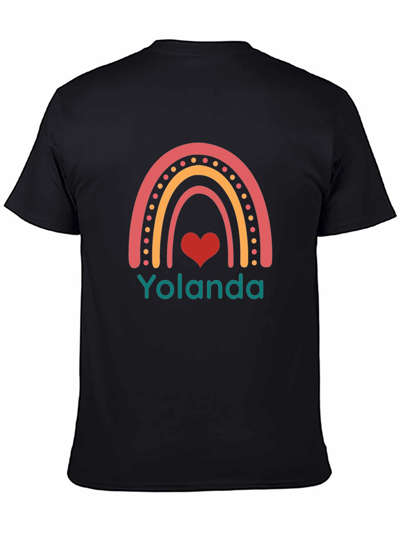 Yolanda Rainbow Heart Graphic Black T-Shirt