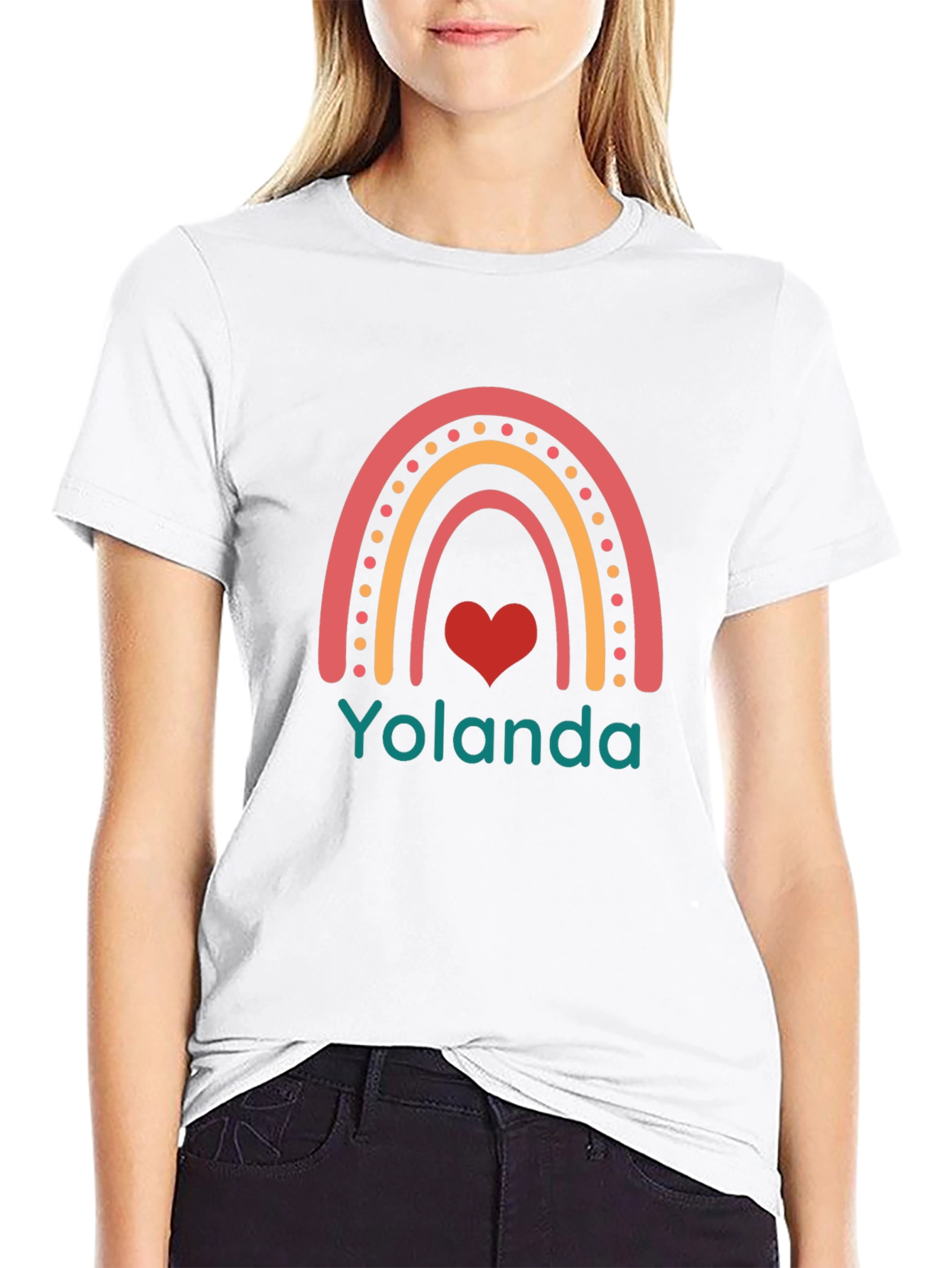 Yolanda Rainbow Heart Graphic Black T-Shirt