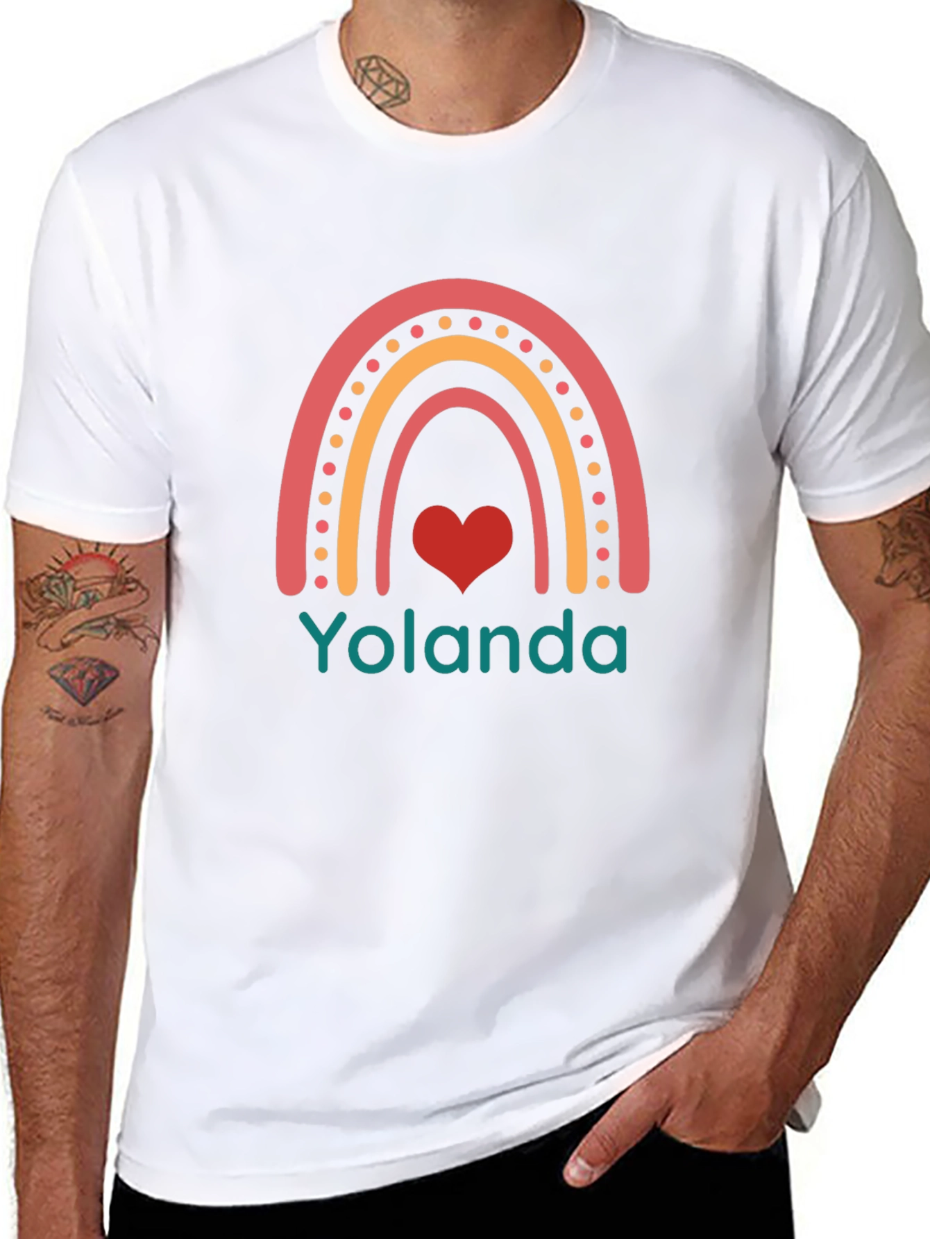 Yolanda Rainbow Heart Graphic Black T-Shirt
