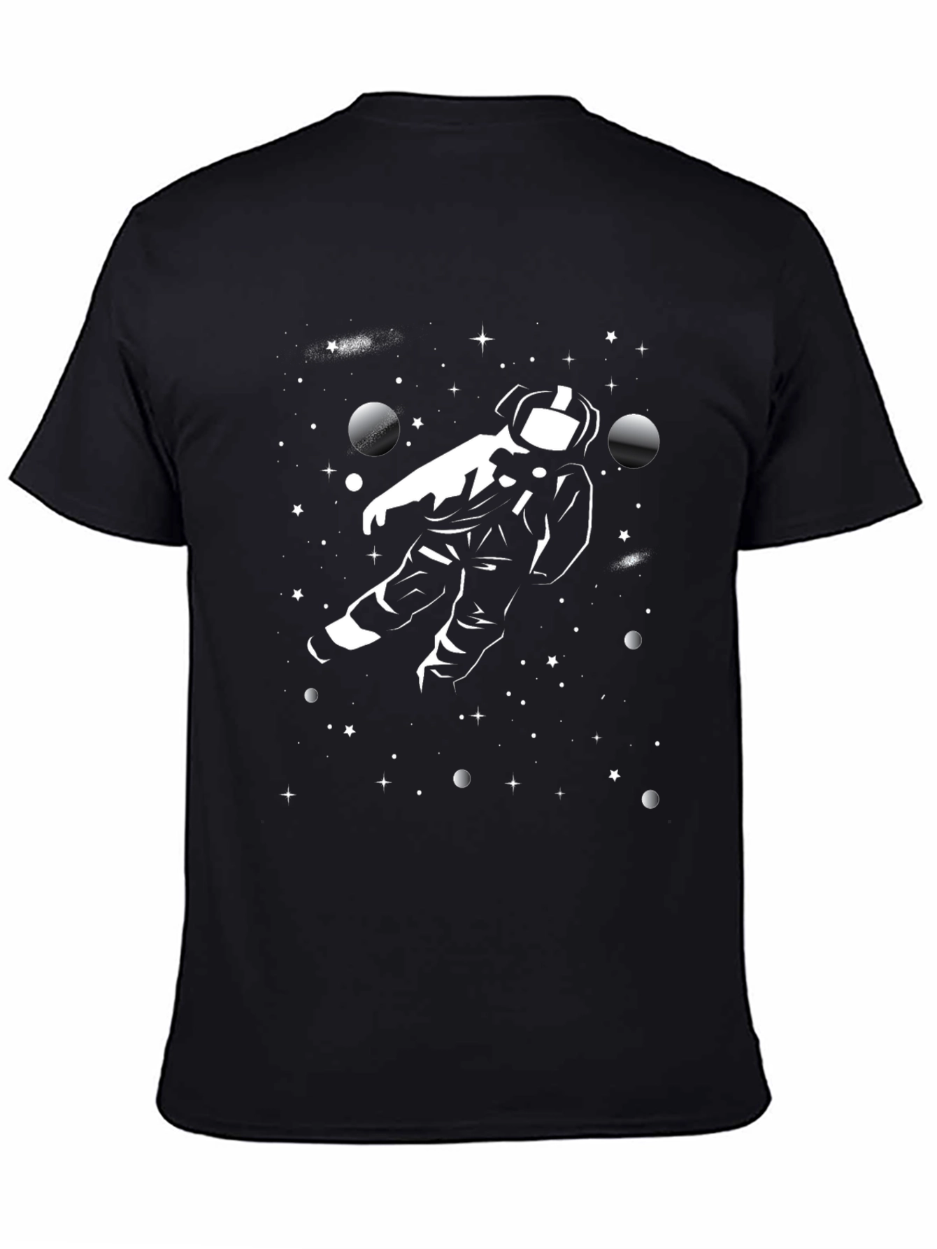Astronaut in Space Graphic Tee - Black Cotton T-Shirt