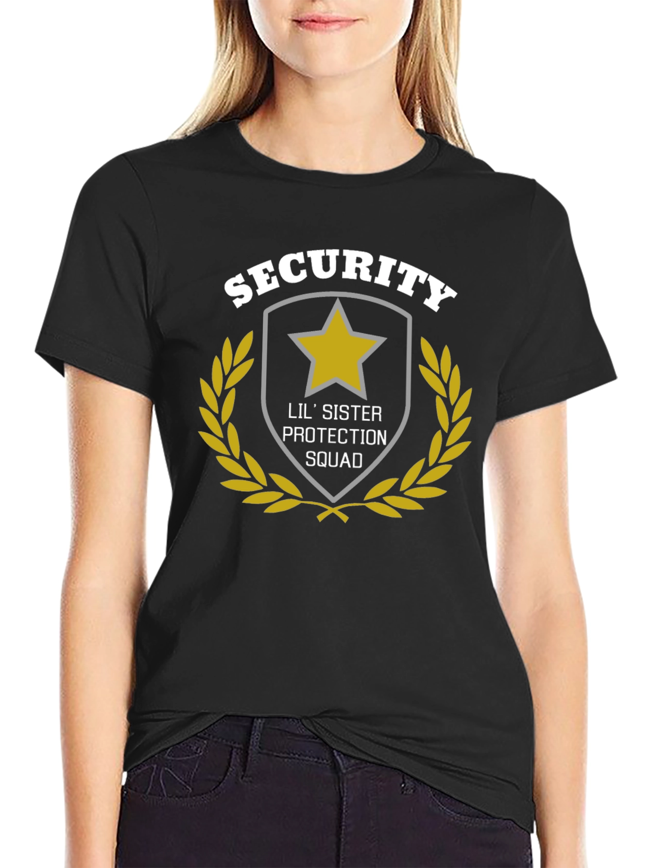 Lil Sister Protection Squad Black Graphic Tee