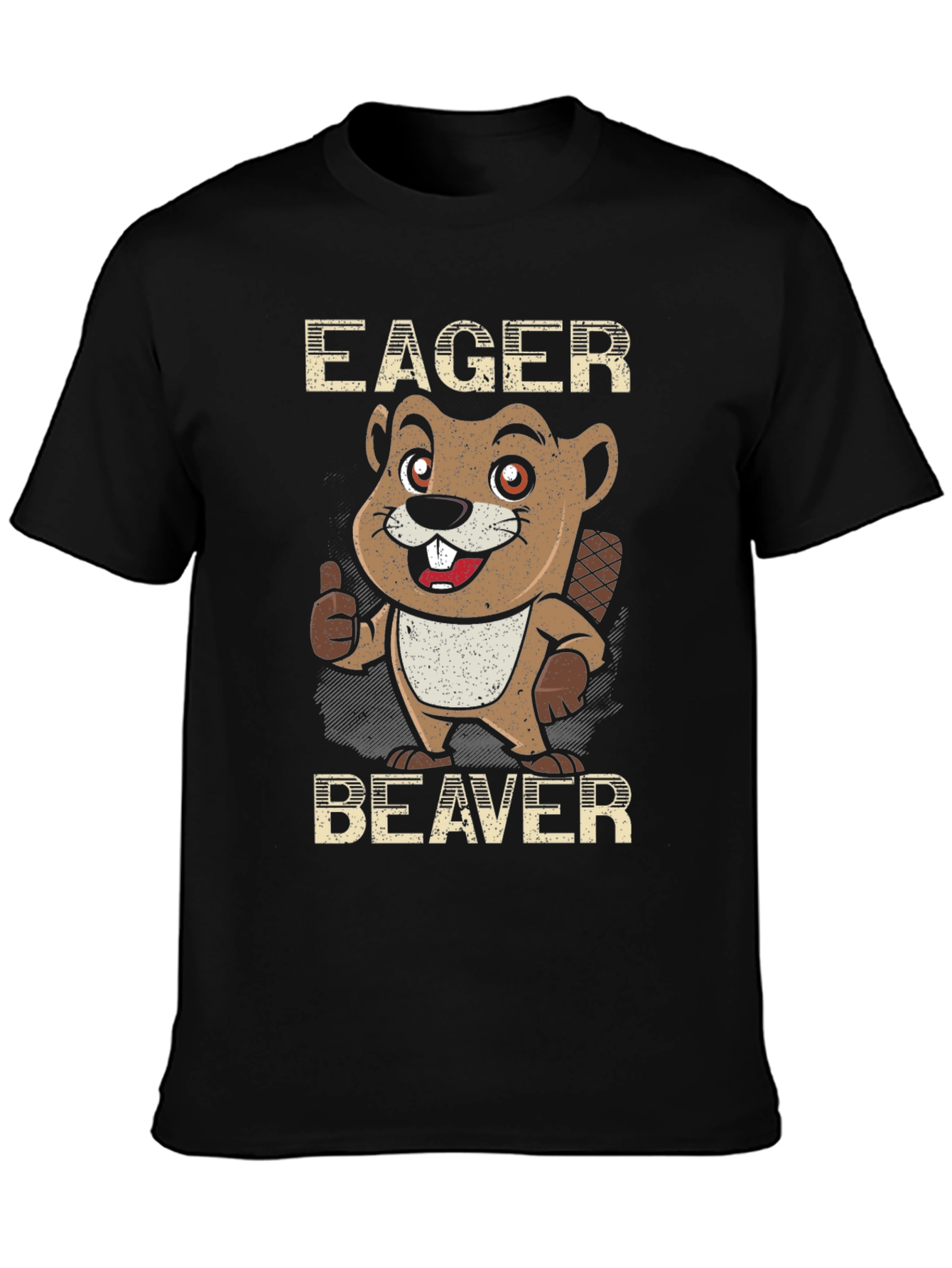 Eager Beaver Cartoon Graphic Tee - Black