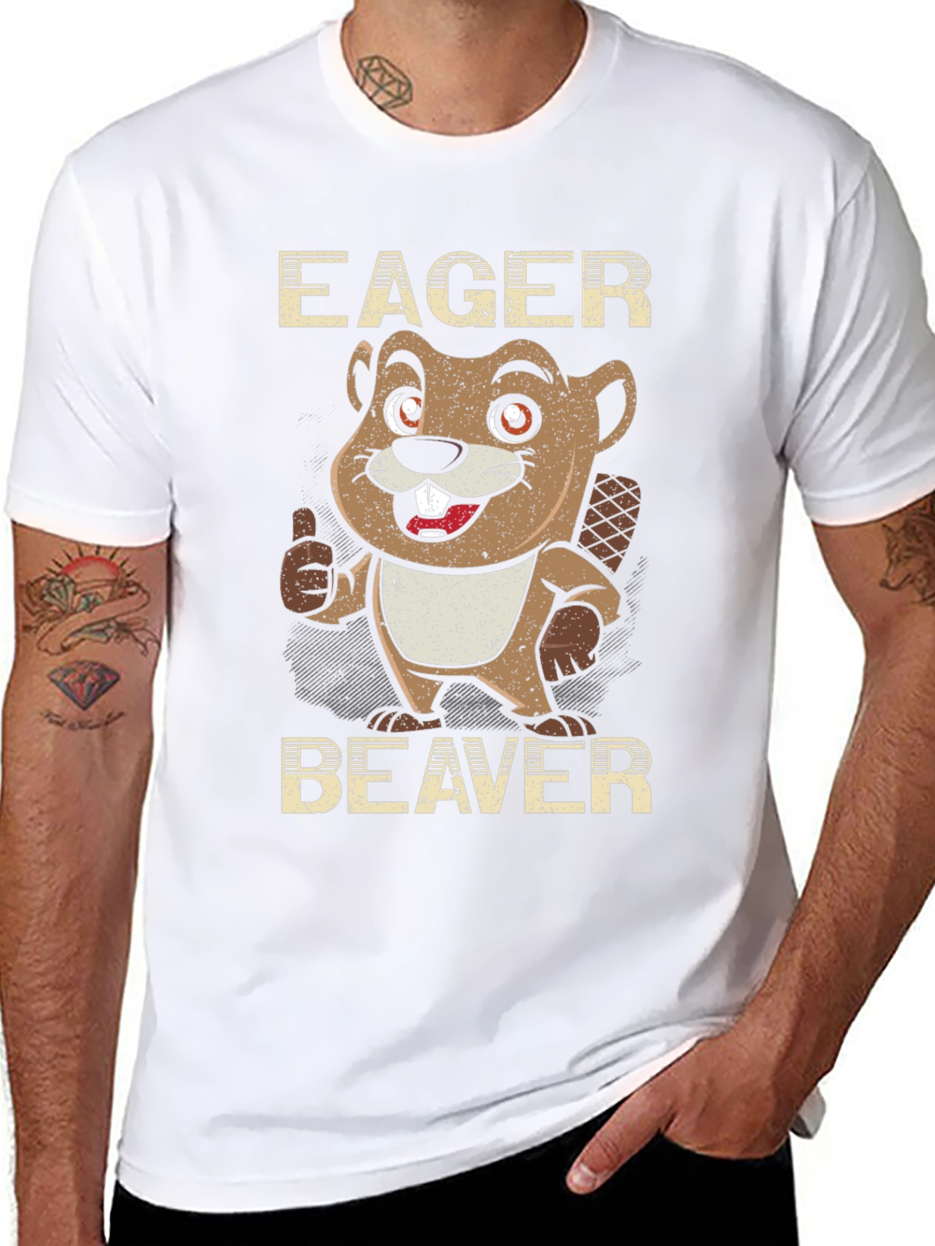 Eager Beaver Cartoon Graphic Tee - Black