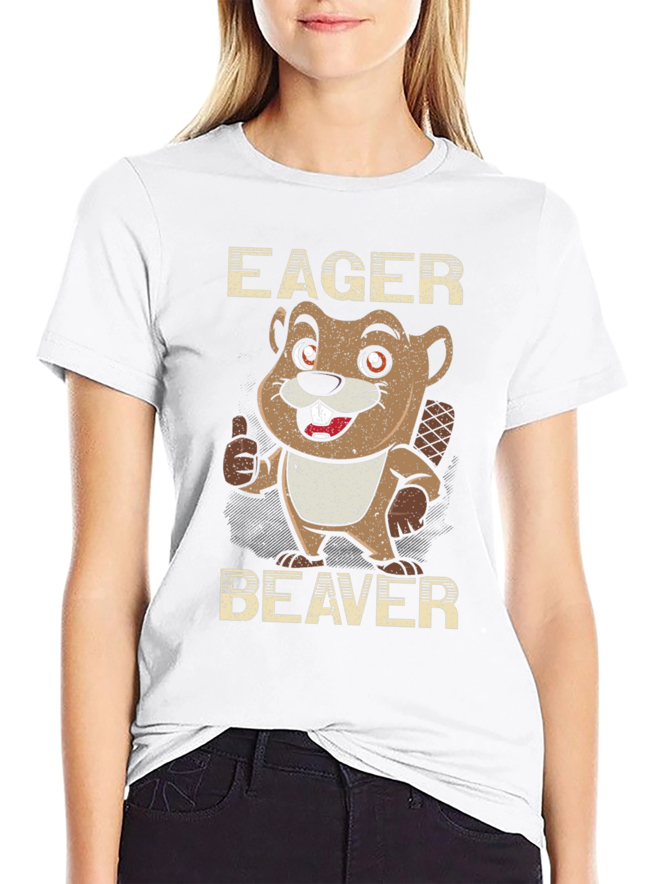 Eager Beaver Cartoon Graphic Tee - Black