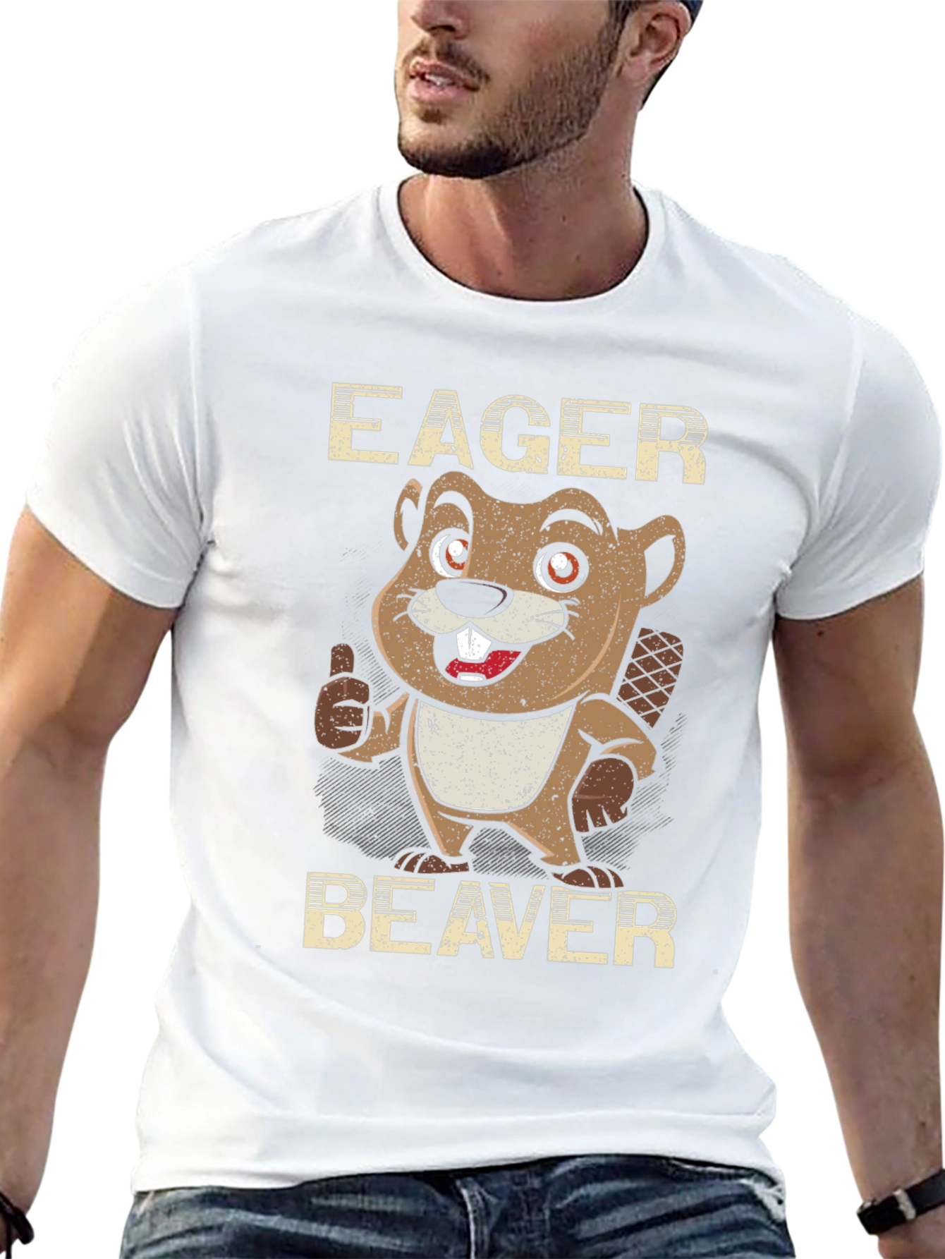 Eager Beaver Cartoon Graphic Tee - Black