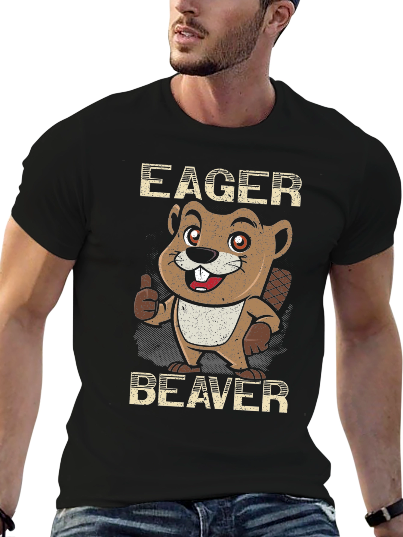 Eager Beaver Cartoon Graphic Tee - Black