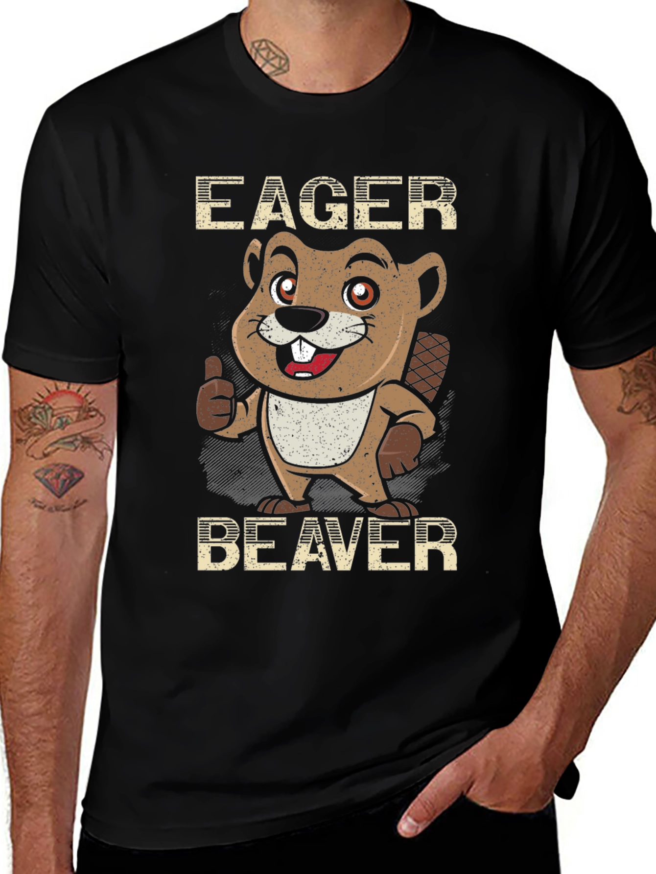 Eager Beaver Cartoon Graphic Tee - Black