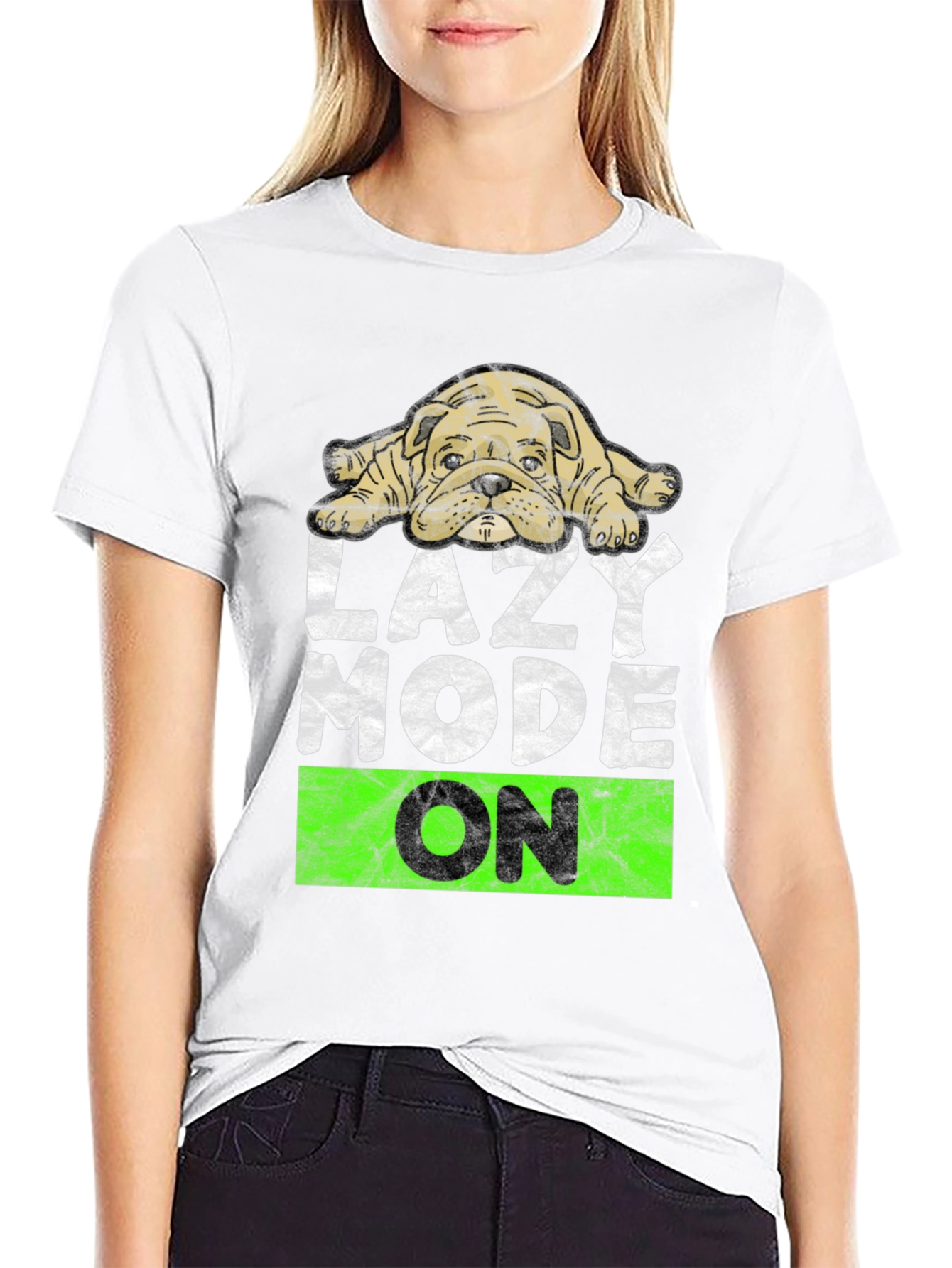 Lazy Mode On T-Shirt - Cute Bulldog Design