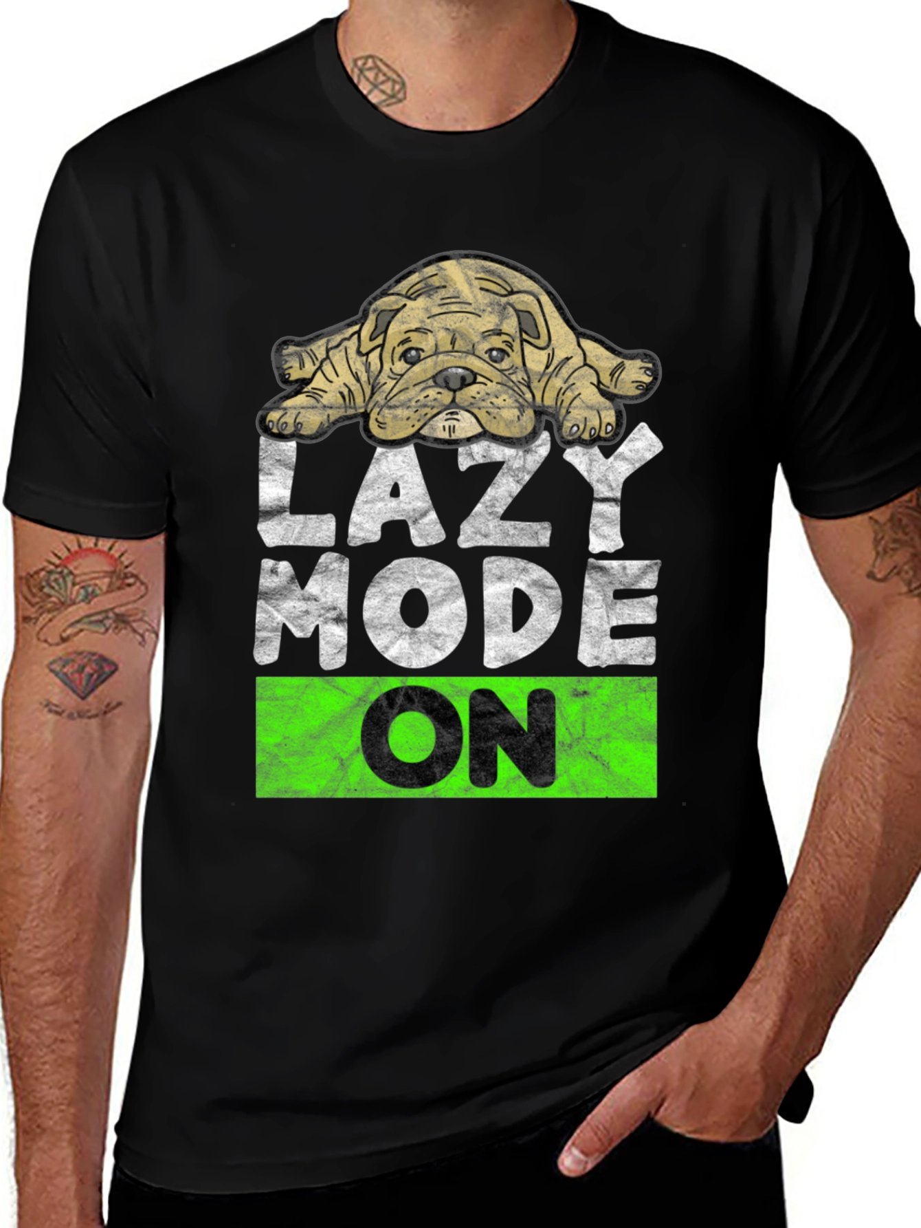 Lazy Mode On T-Shirt - Cute Bulldog Design
