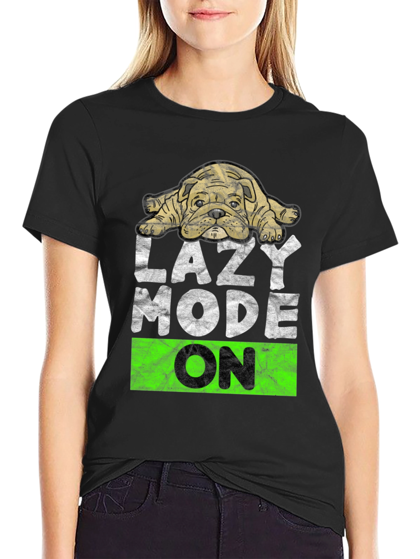 Lazy Mode On T-Shirt - Cute Bulldog Design