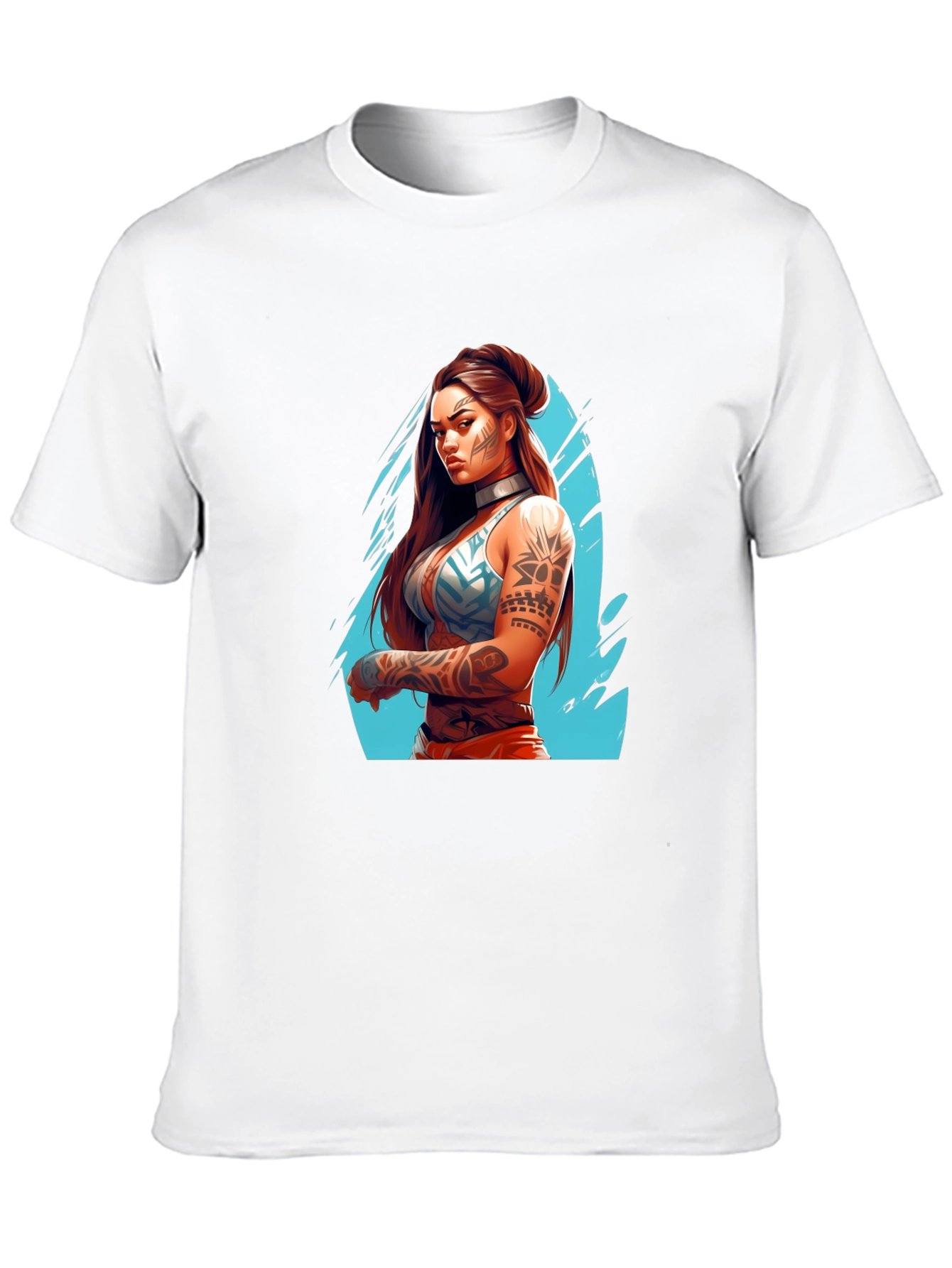 Tattooed Warrior Woman Graphic Black T-Shirt