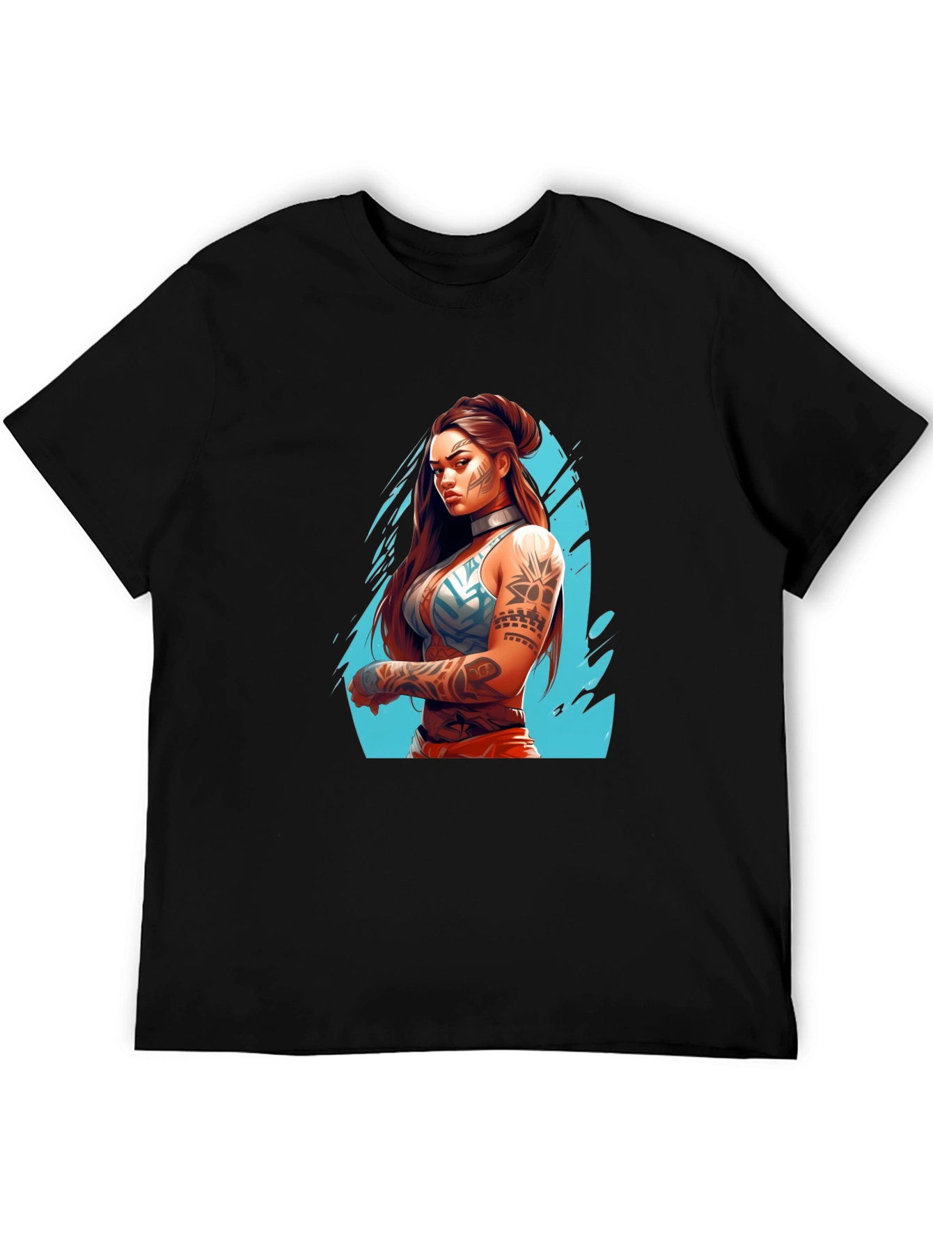 Tattooed Warrior Woman Graphic Black T-Shirt
