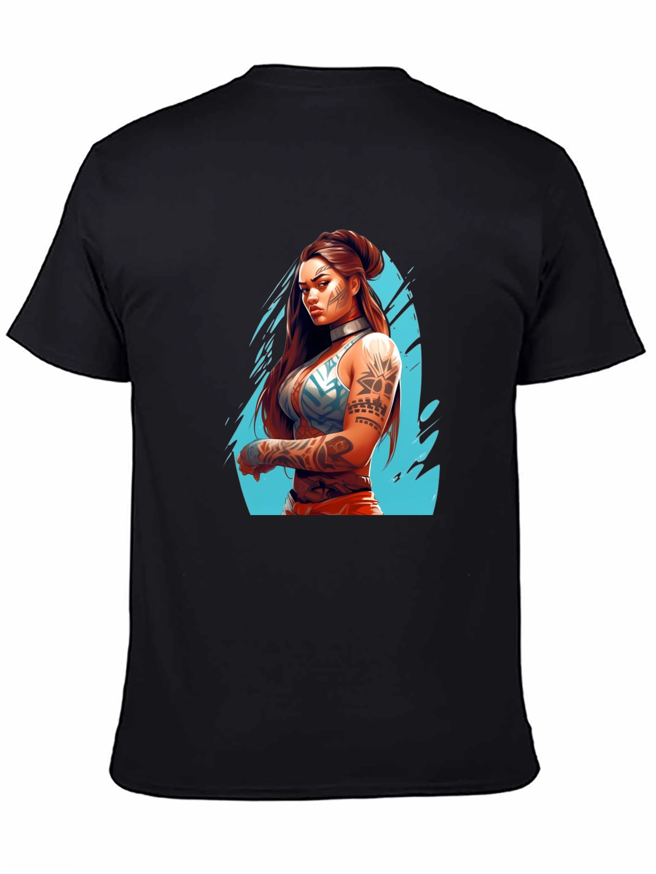 Tattooed Warrior Woman Graphic Black T-Shirt