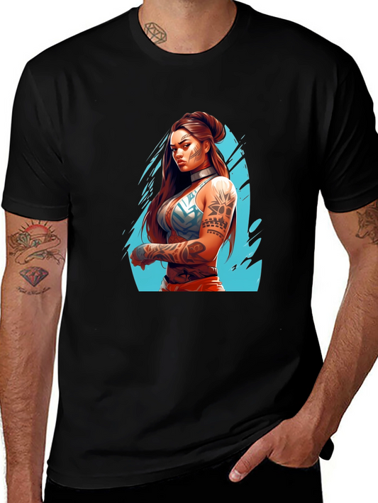 Tattooed Warrior Woman Graphic Black T-Shirt