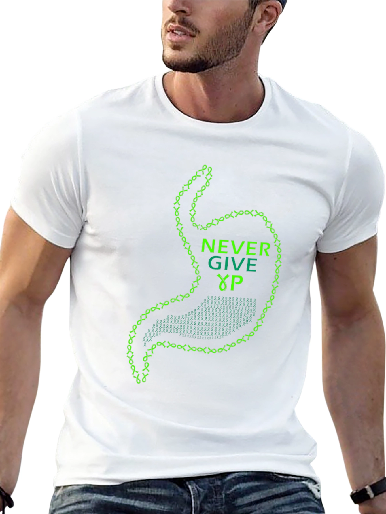 Never Give Up Stomach Graphic Tee - Black