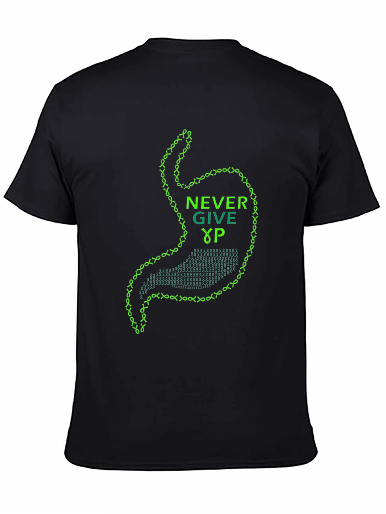 Never Give Up Stomach Graphic Tee - Black