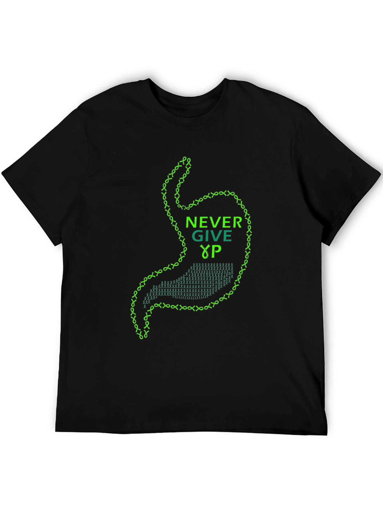 Never Give Up Stomach Graphic Tee - Black