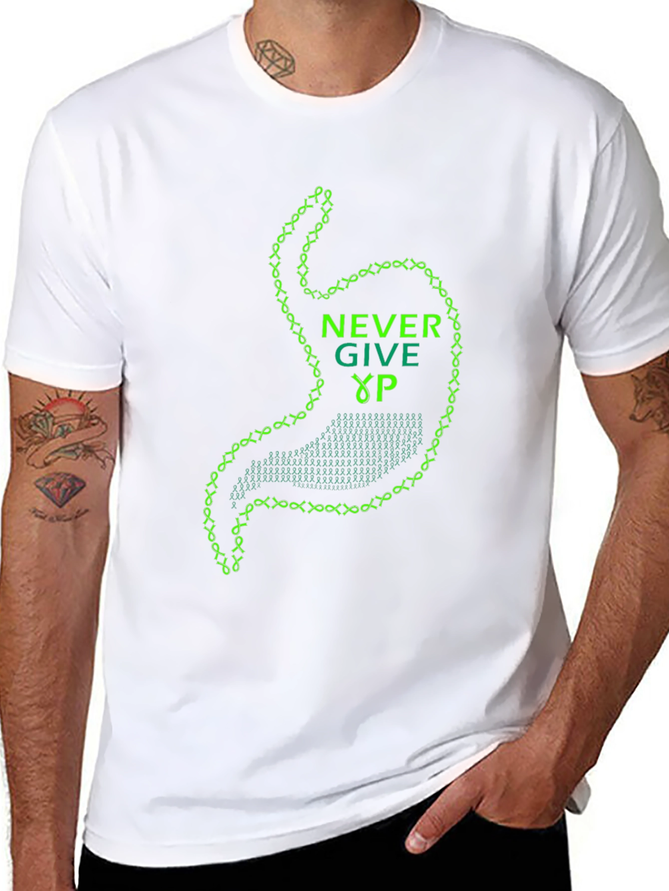Never Give Up Stomach Graphic Tee - Black