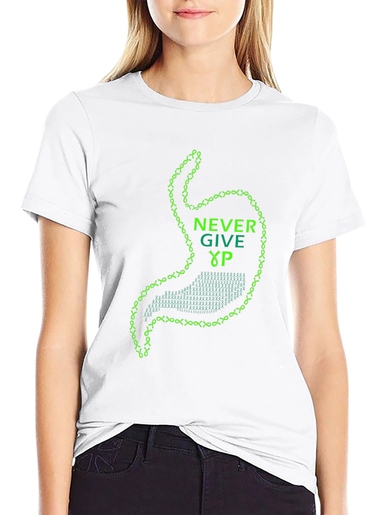 Never Give Up Stomach Graphic Tee - Black