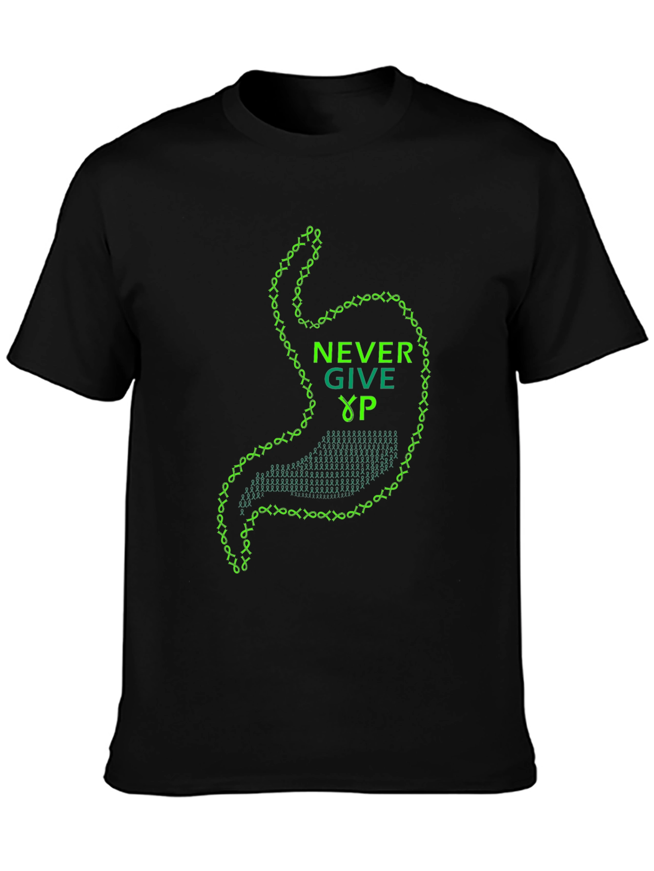 Never Give Up Stomach Graphic Tee - Black