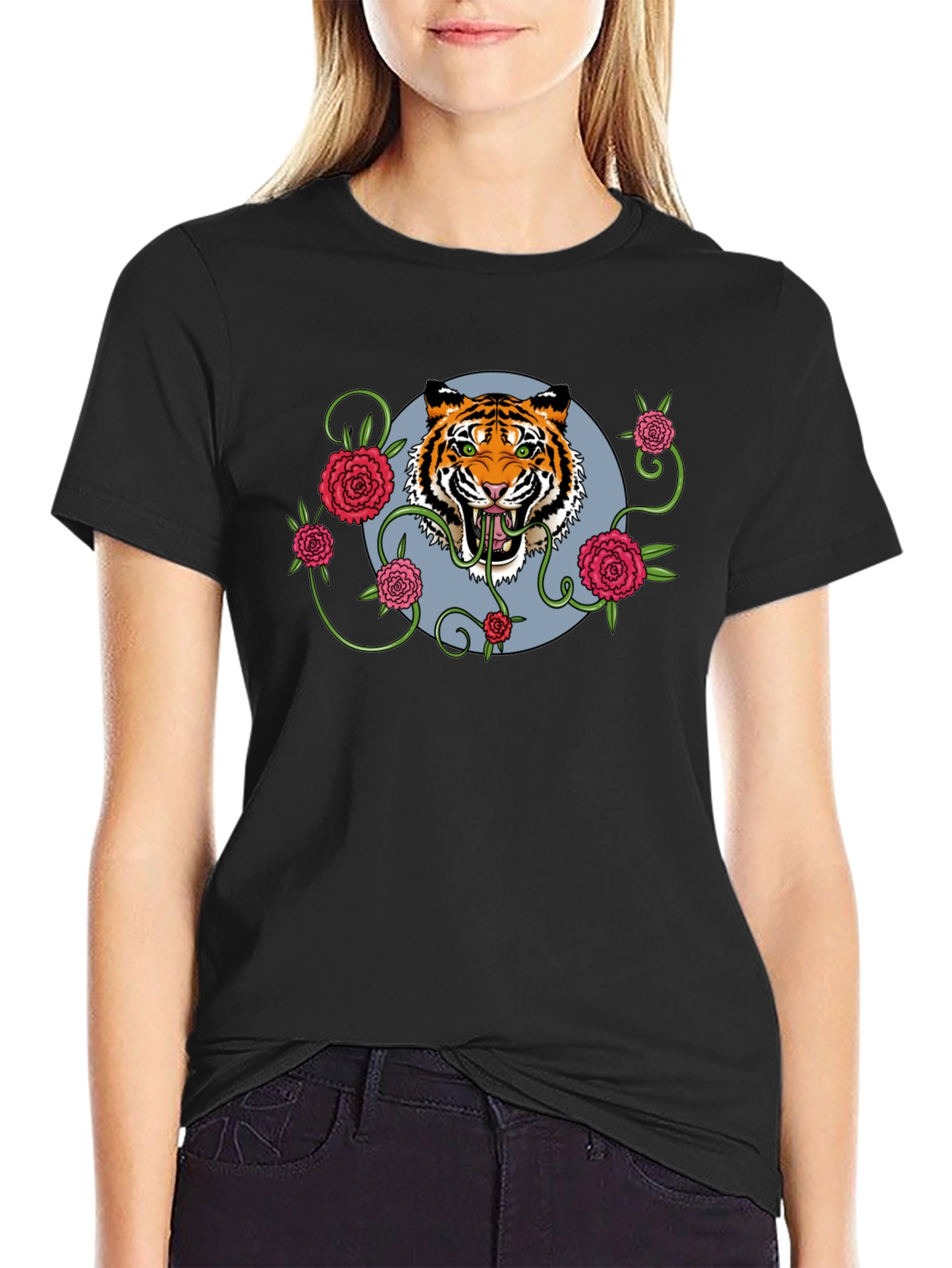 Tiger Rose T-Shirt - Mens Black Graphic Tee