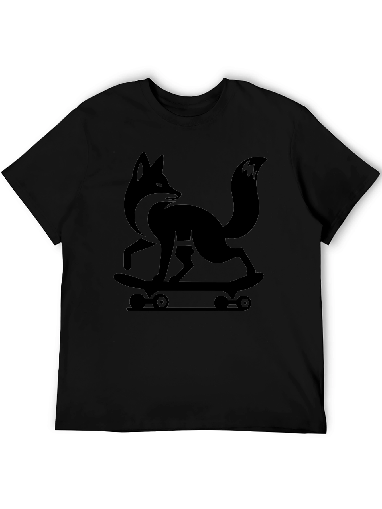 Cool Fox Skateboarder Graphic Tee - Black