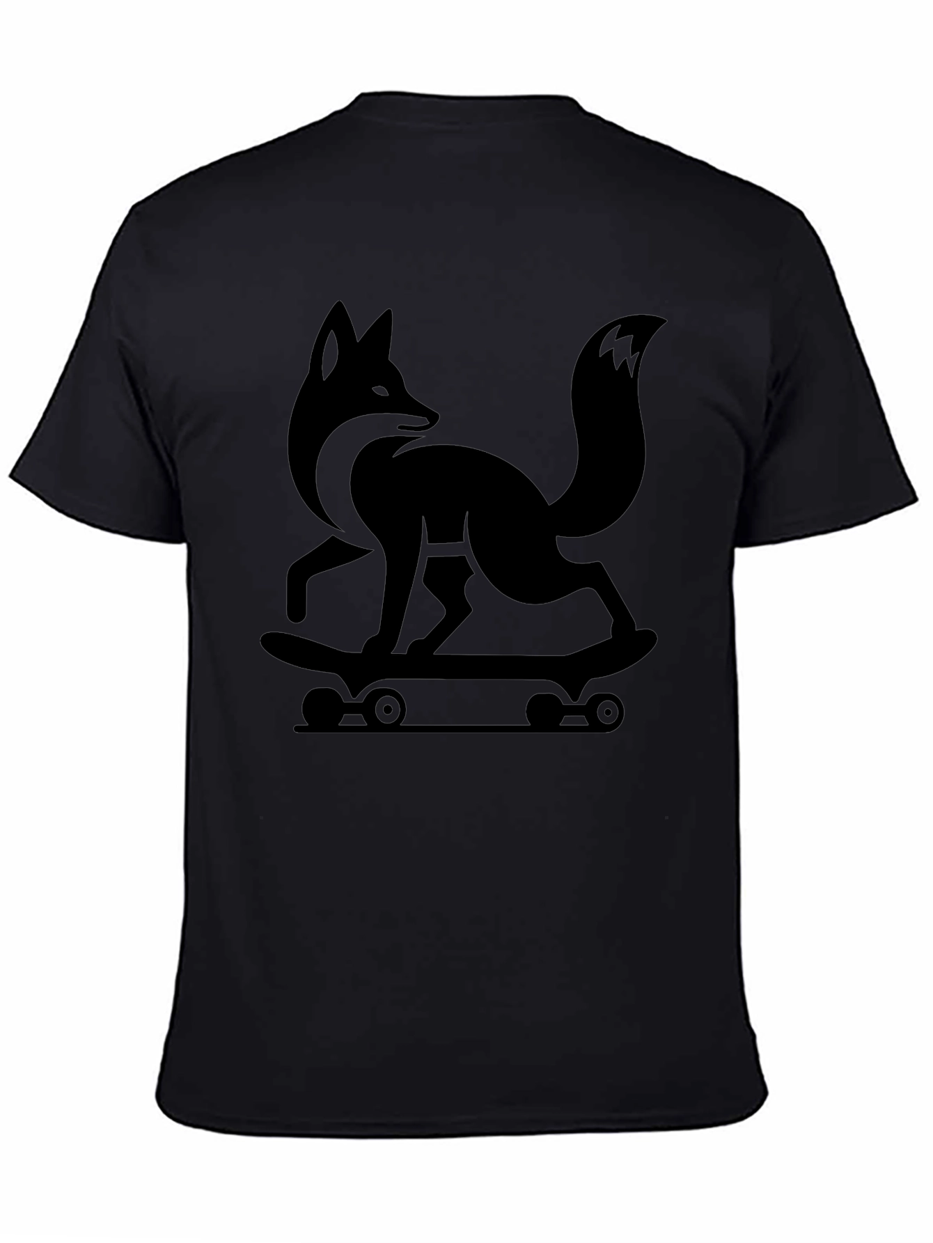 Cool Fox Skateboarder Graphic Tee - Black