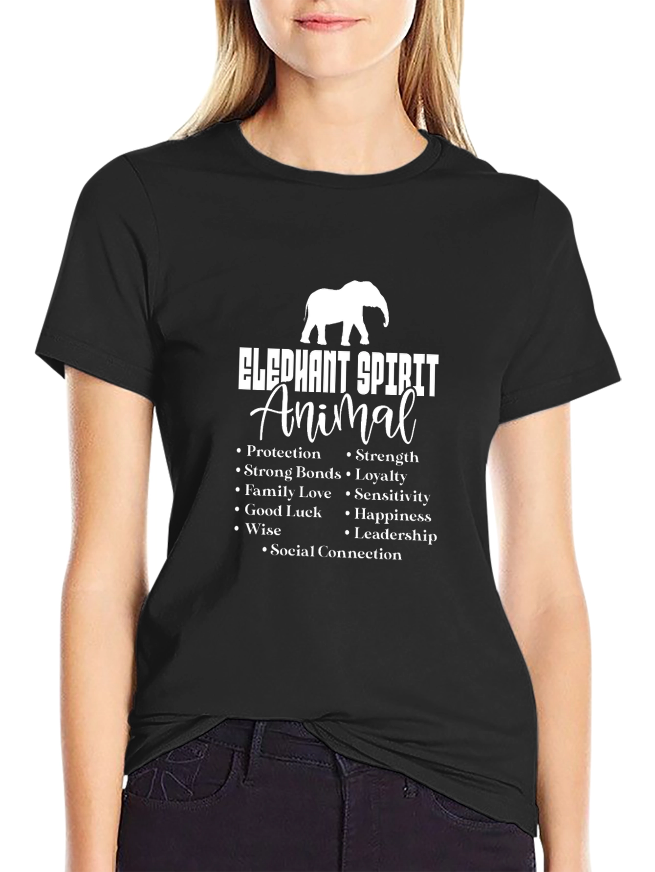 Elephant Spirit Animal Graphic Tee - Black