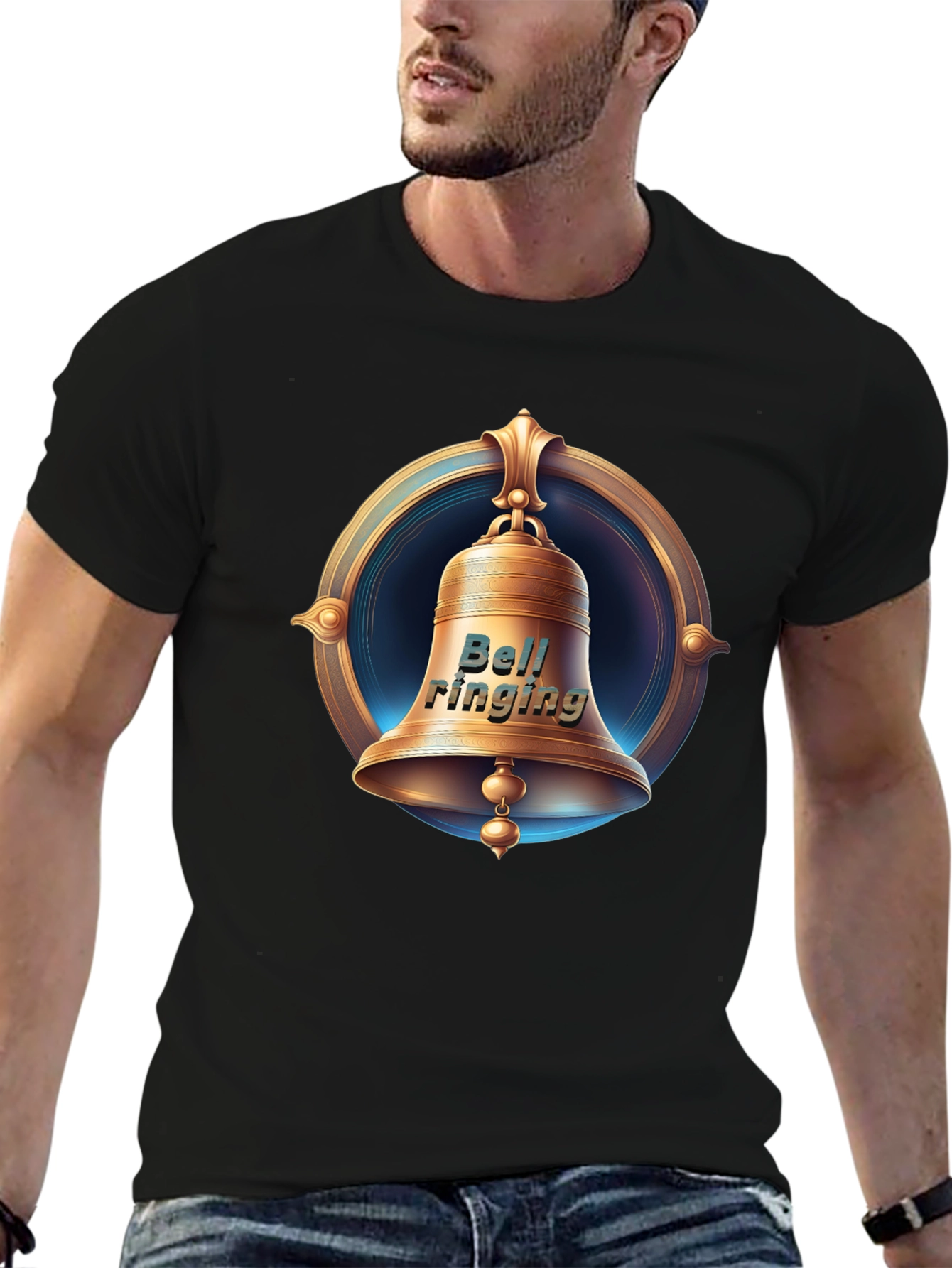 Ringing Bell Graphic Tee - Classic Black Cotton T-Shirt