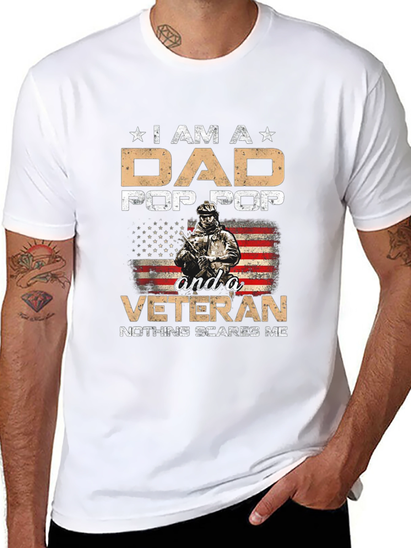 Dad Pop Pop Veteran T-Shirt - Nothing Scares Me
