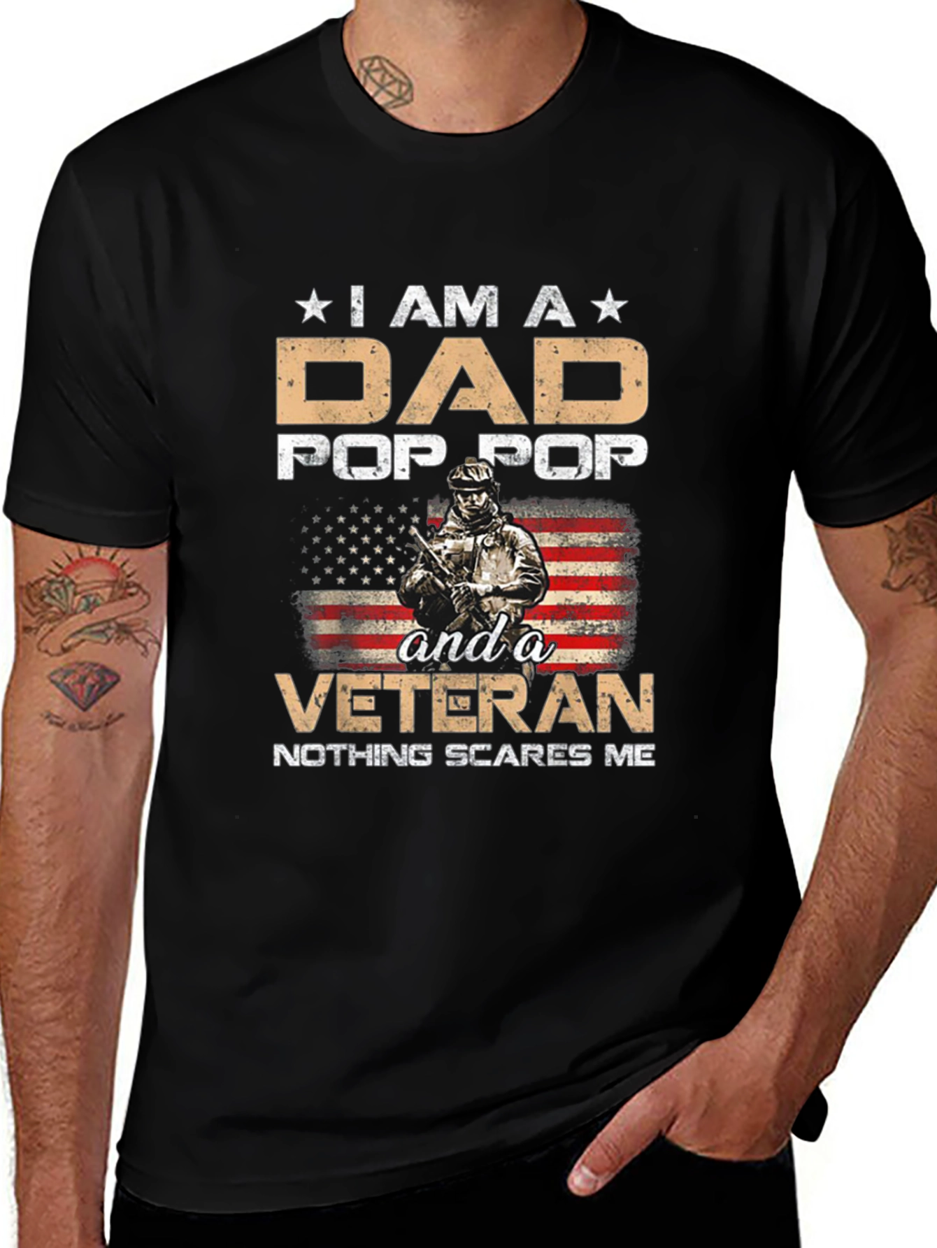 Dad Pop Pop Veteran T-Shirt - Nothing Scares Me