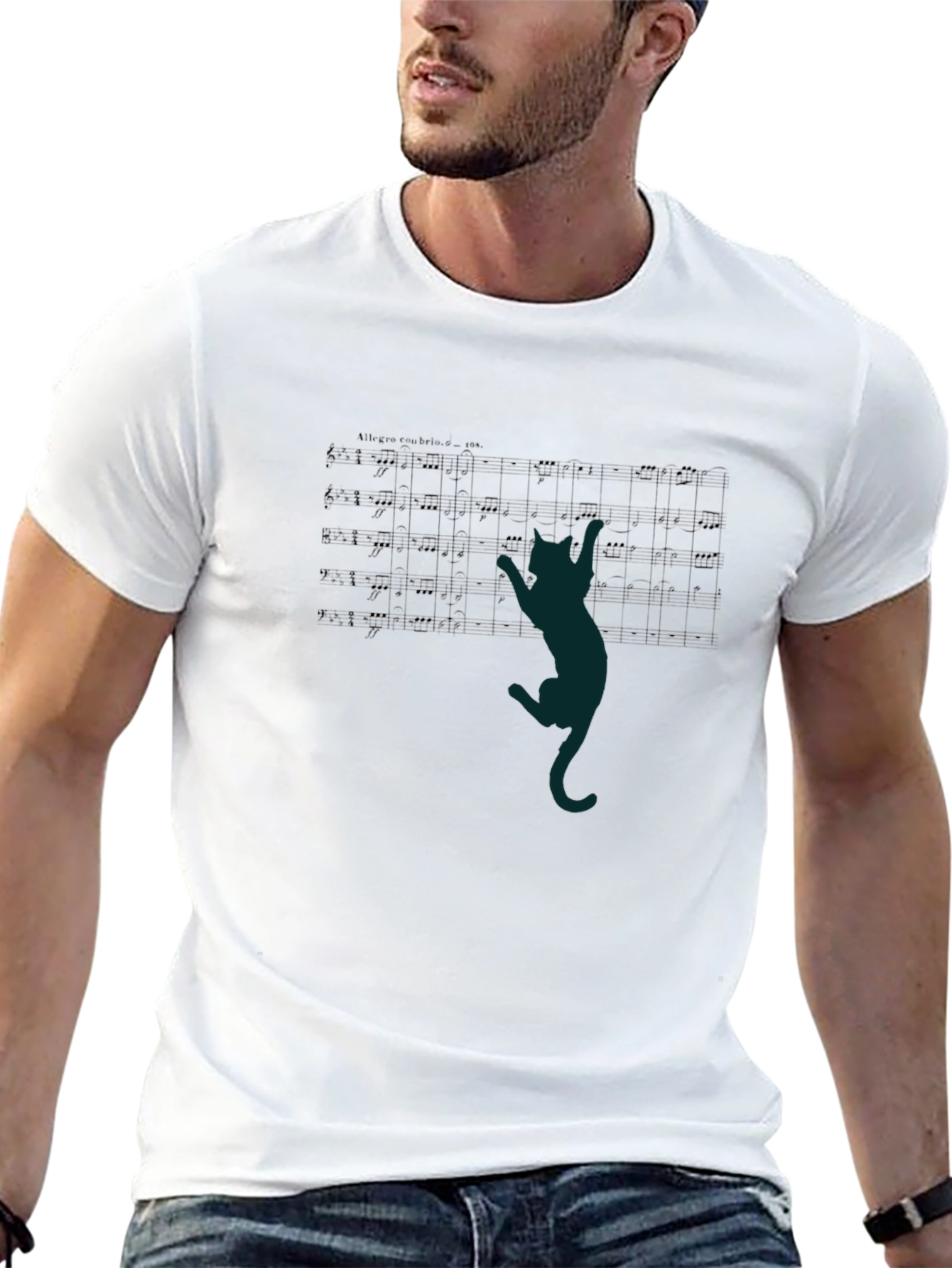Cat Climbs Sheet Music Black T-Shirt