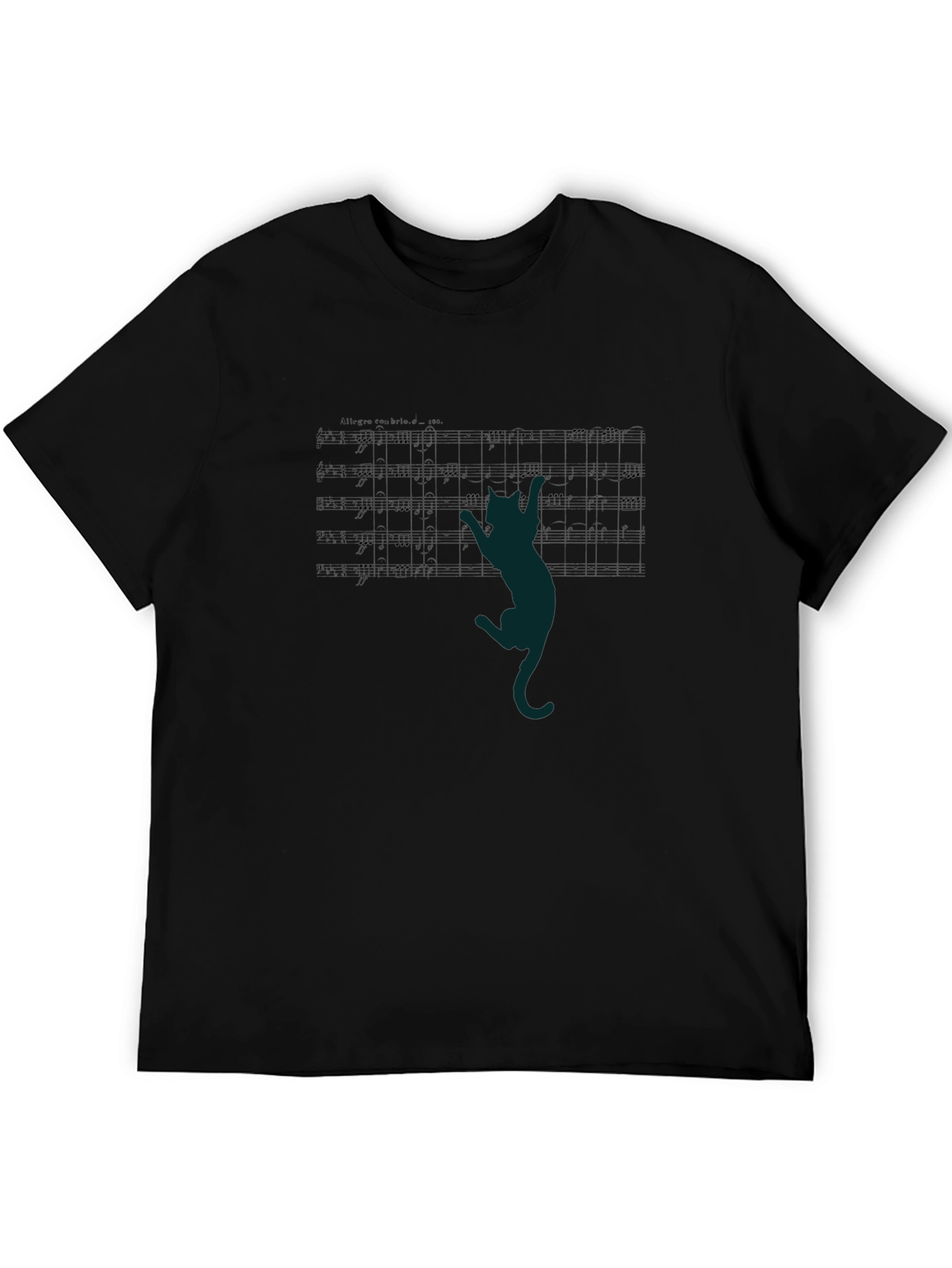 Cat Climbs Sheet Music Black T-Shirt