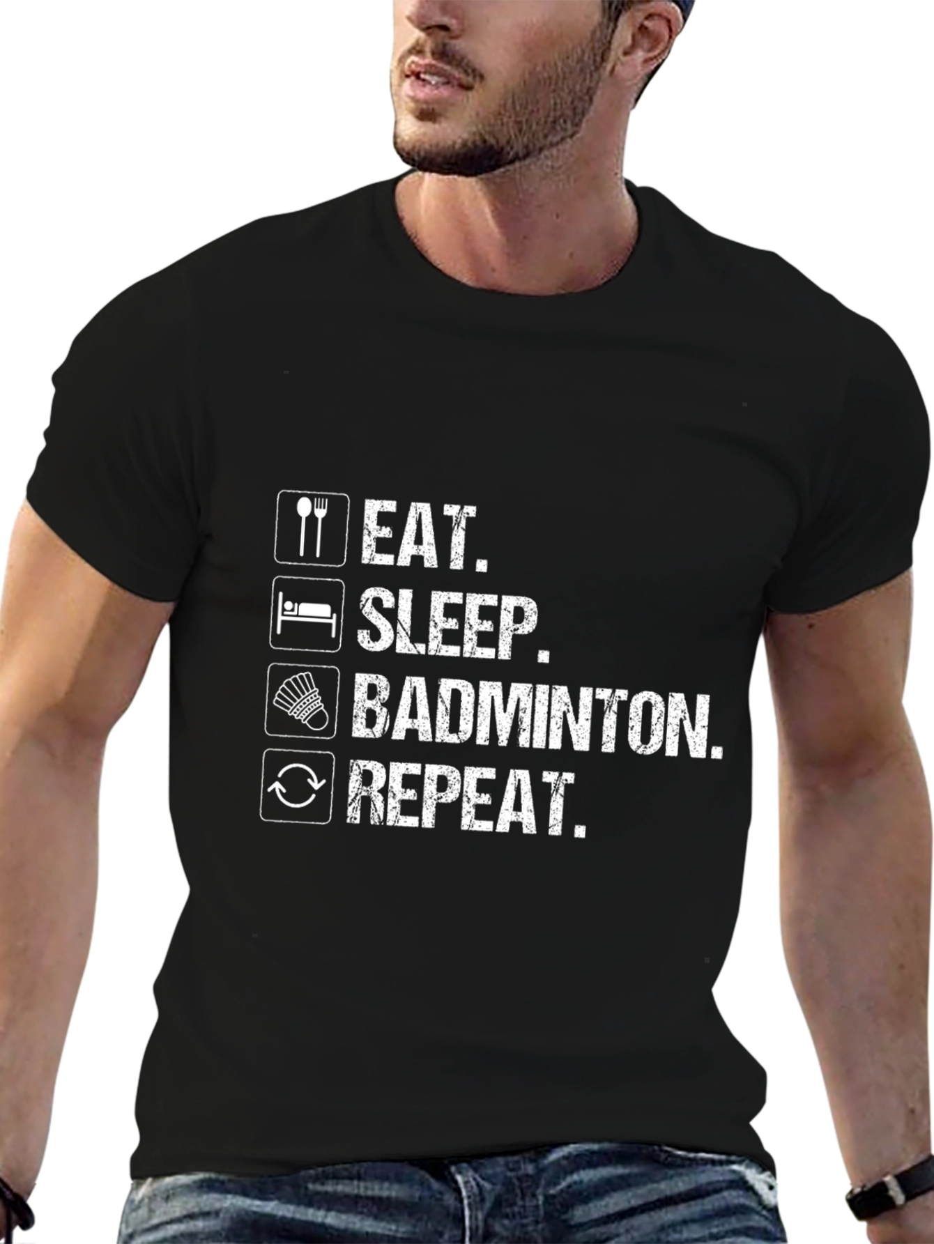 Eat Sleep Badminton Repeat Black T-Shirt